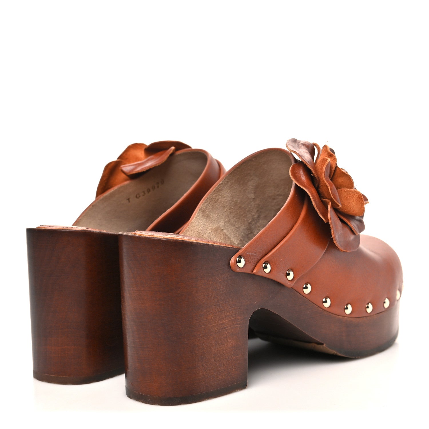 Calfskin Camellia Clogs 38  Brown