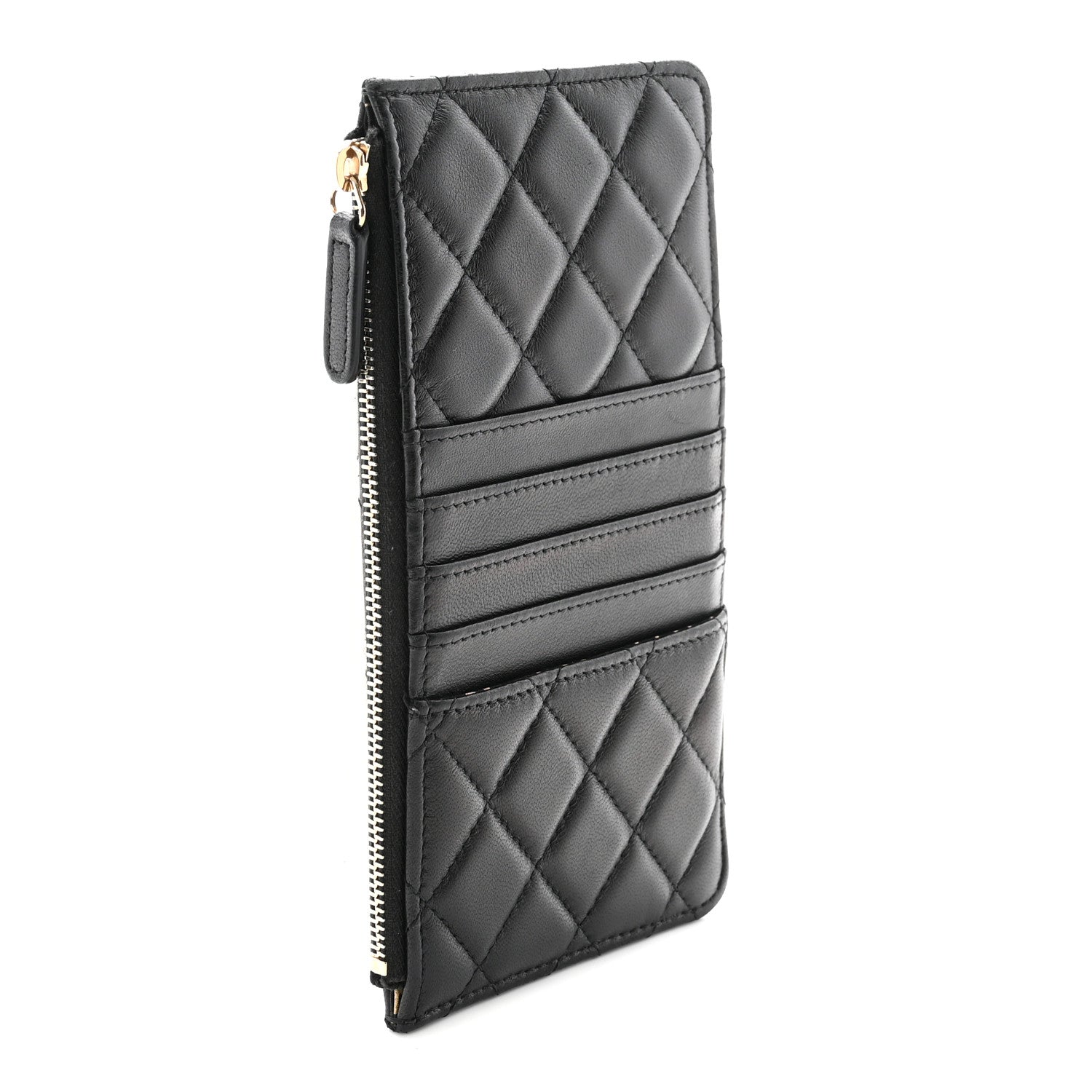 Lambskin Quilted Egyptian Amulet Classic Flat Wallet Pouch Black