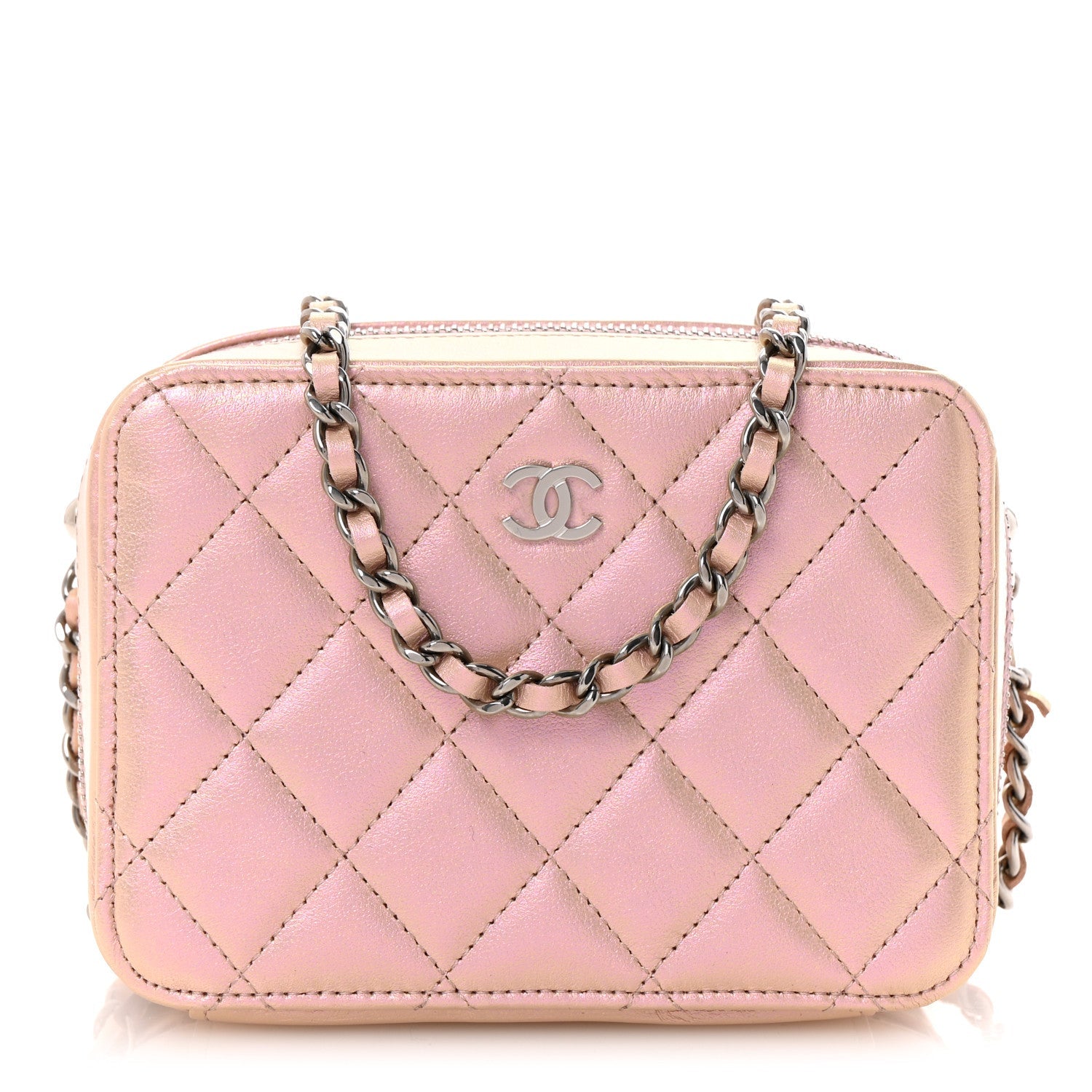 Iridescent Calfskin Quilted Camera Bag Pink