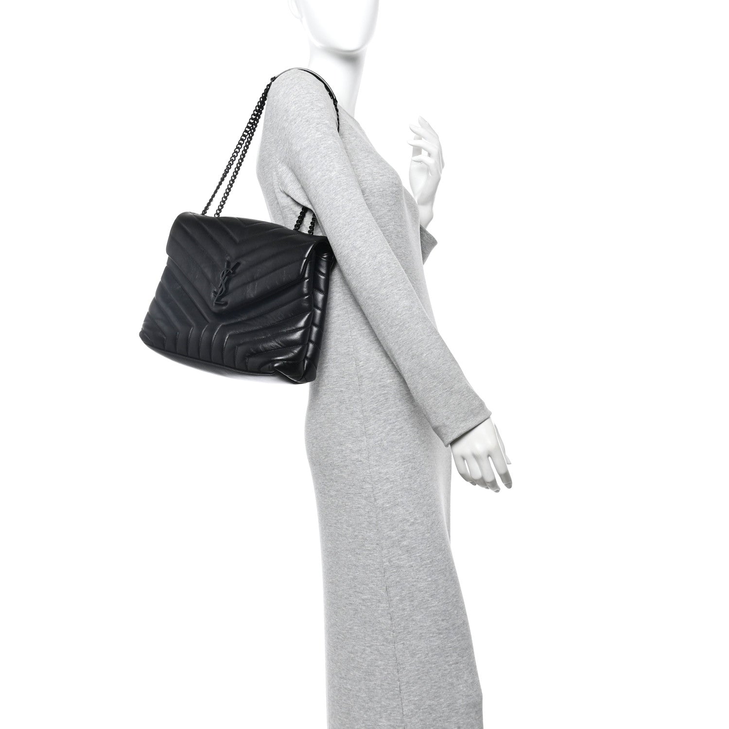 Calfskin Y Quilted Monogram Monochrome Medium Loulou Chain Satchel Black