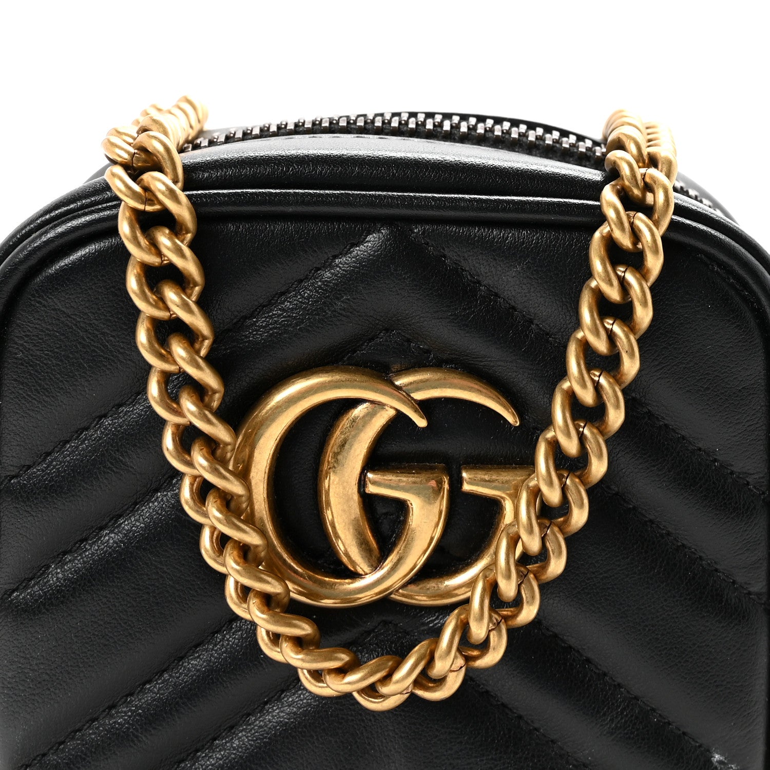 Calfskin Matelasse Mini GG Marmont Crossbody Bag Black