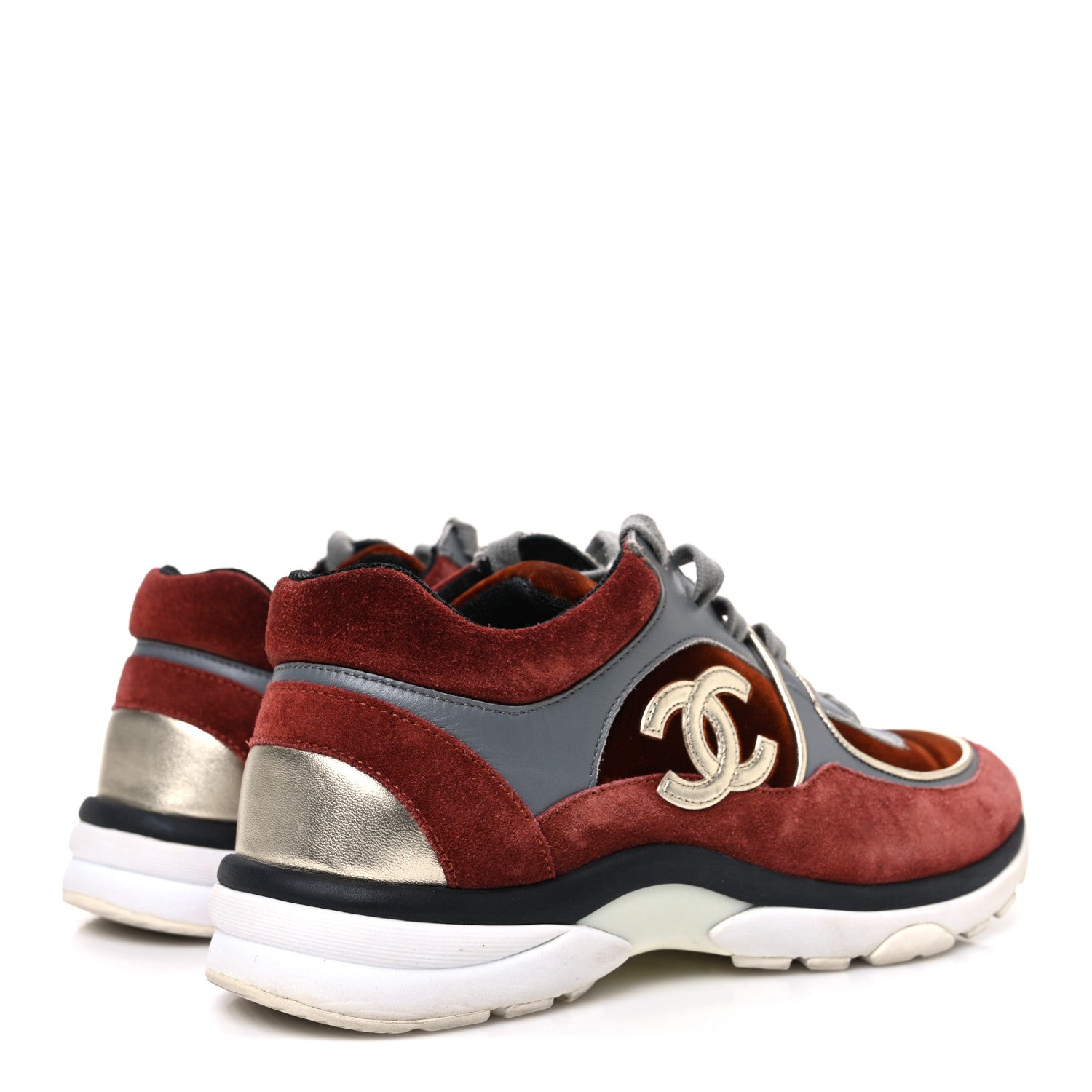 Suede Velvet Lambskin CC Sneakers 36 Burgundy Grey