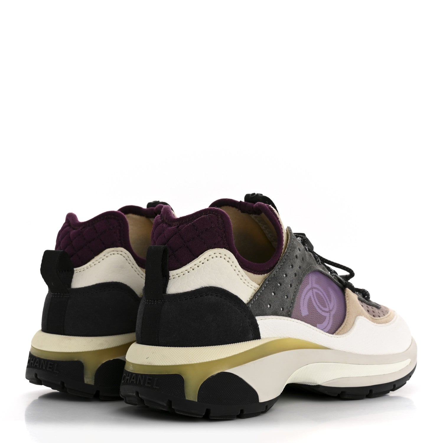 Fabric Suede Calfskin Mesh Womens CC Sneakers 36 White Grey Purple