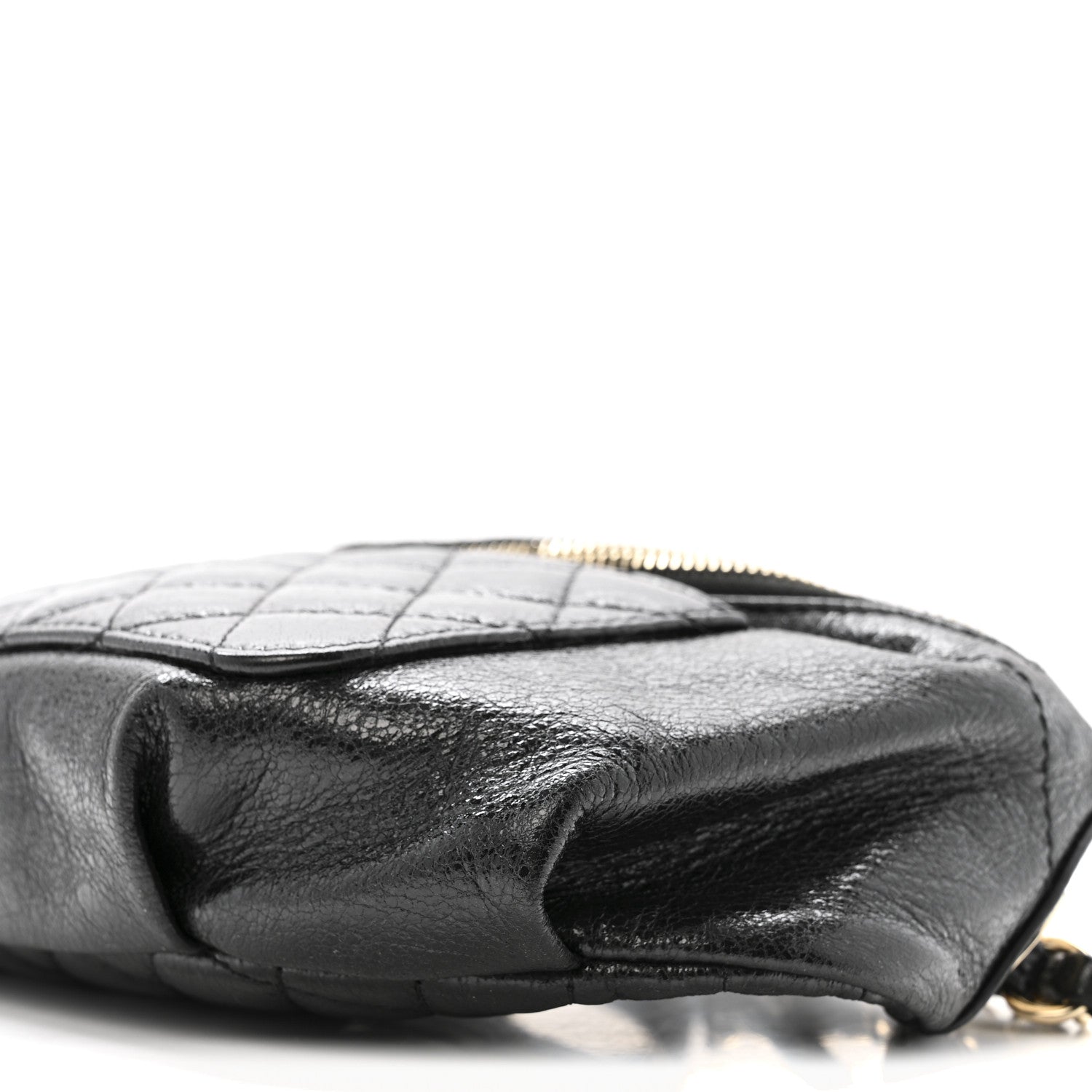 Crumpled Glazed Lambskin Quilted Waist Bag Fanny Pack Black