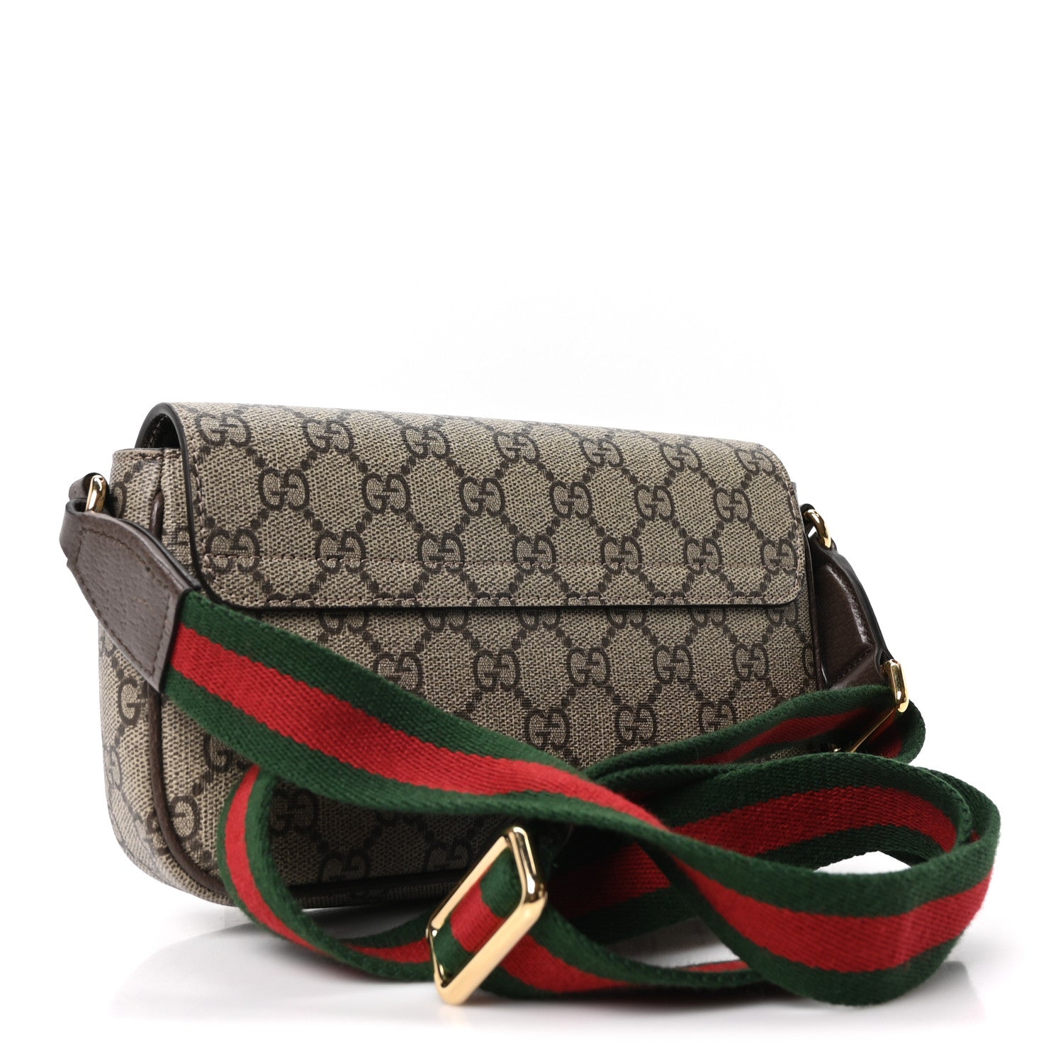 GG Supreme Monogram Textured Dollar Calfskin Web Mini Ophidia Envelope Shoulder Bag Beige Ebony