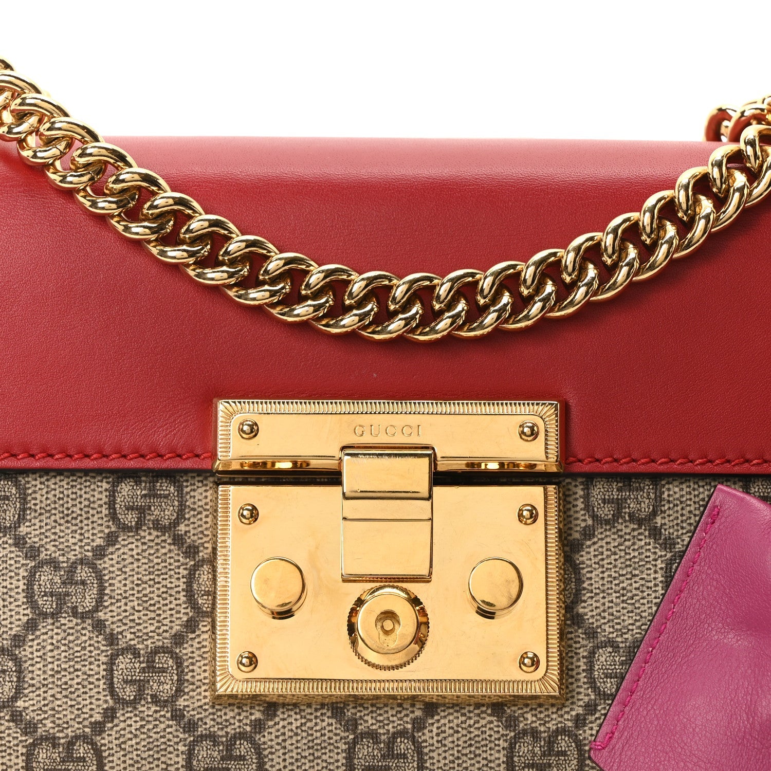 GG Supreme Monogram Calfskin Small Padlock Shoulder Bag Beige Hibiscus Red New Rosette