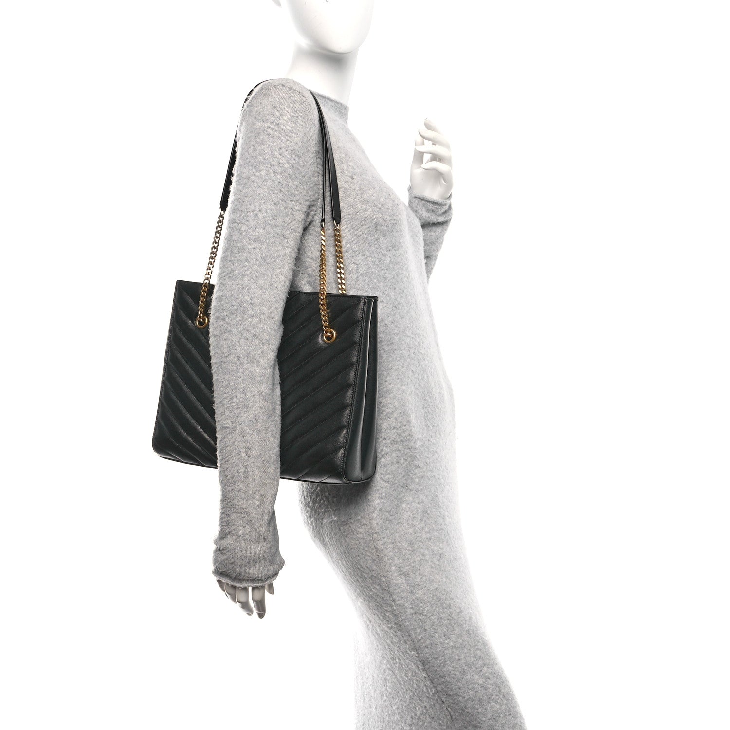 Grain de Poudre Matelasse Chevron Medium Tribeca Shopping Bag Black