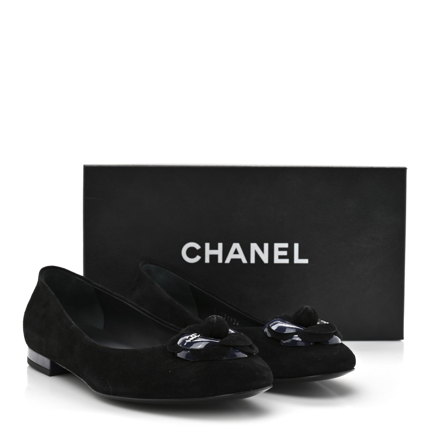 Suede Patent Camellia CC Ballerina Flat 37 Navy Black