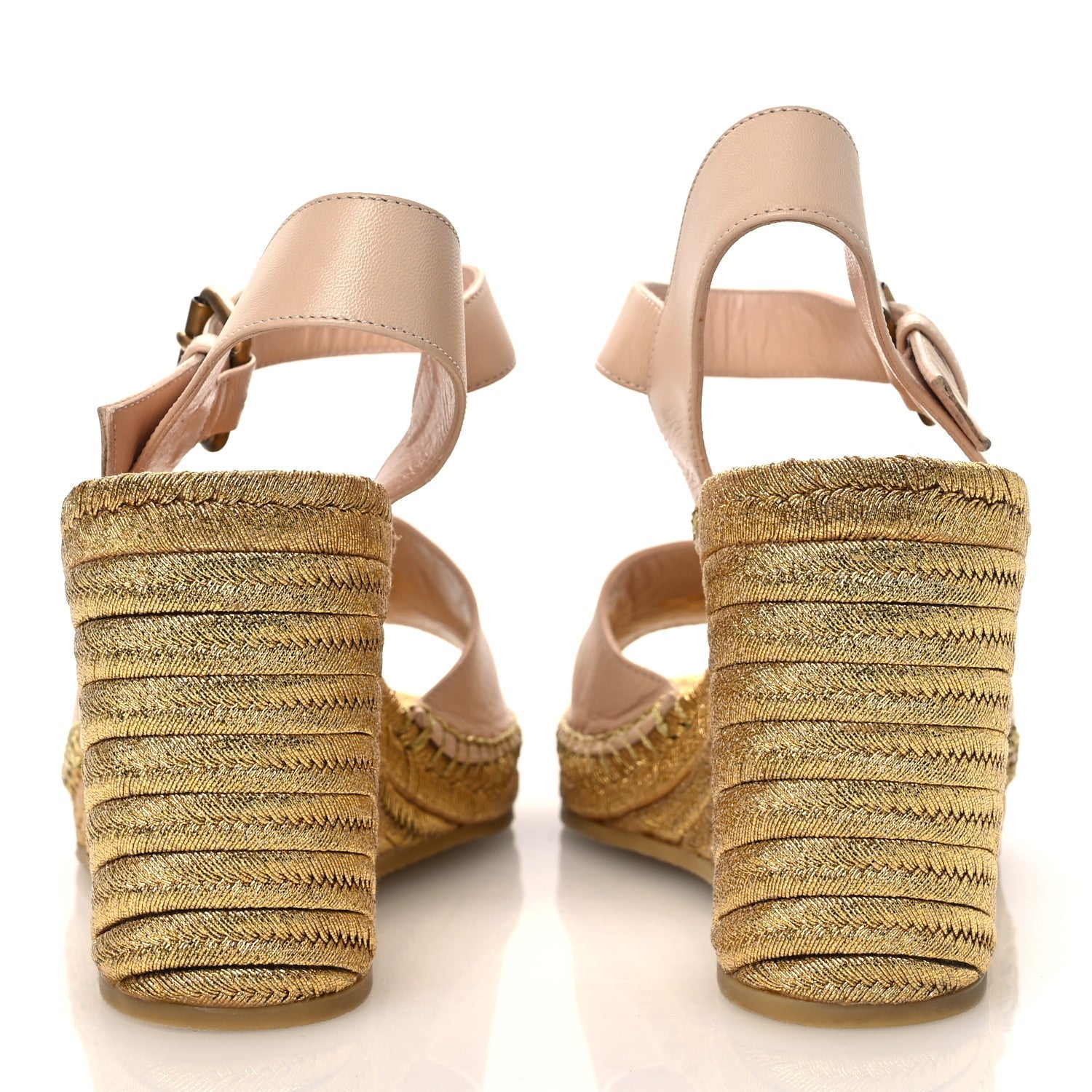 Malaga Kid Lifford Calfskin GG Espadrille Wedge Sandals 40 Skin Rose Dusty White