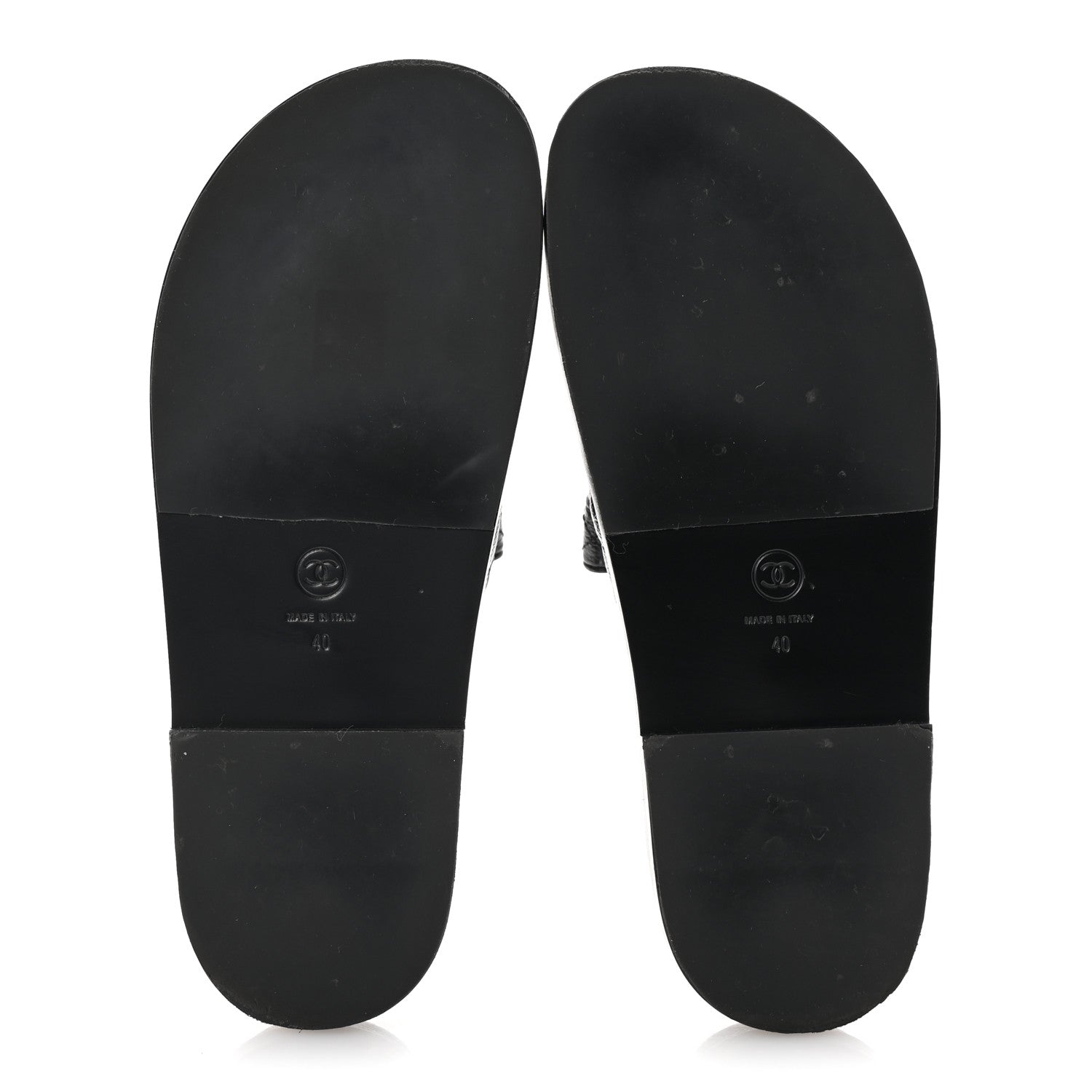 Grained Calfskin Quilted Velcro Dad Chain CC Slide Sandals 40 Black