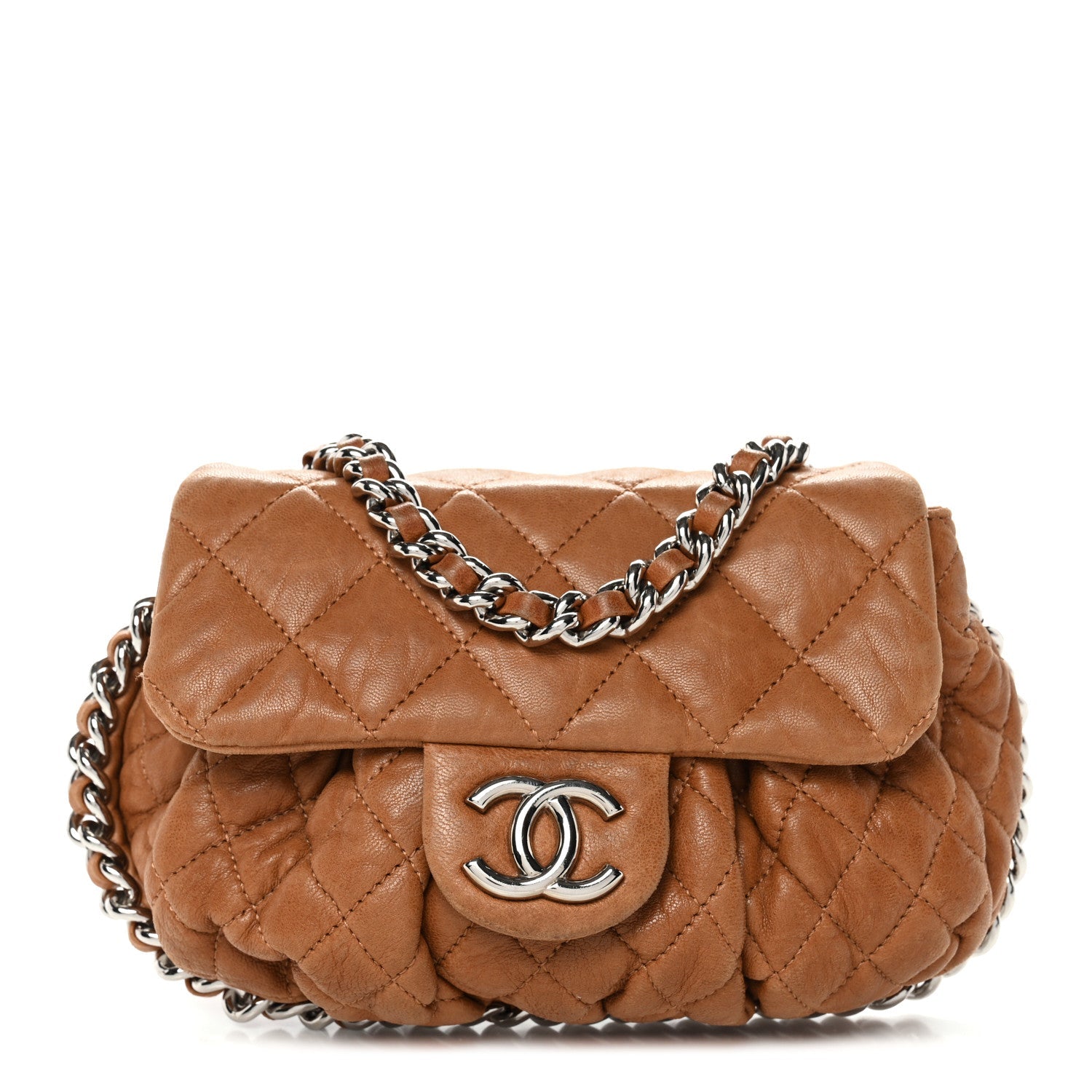 Washed Lambskin Mini Chain Around Messenger Brown