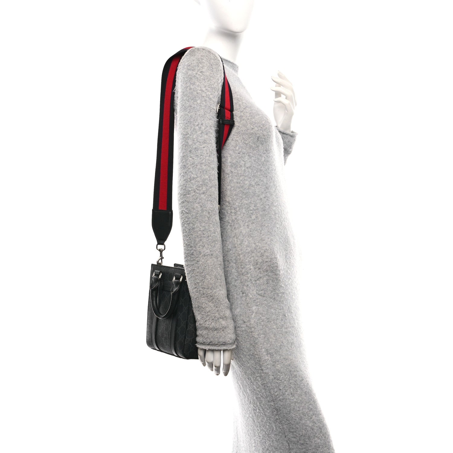 GG Supreme Monogram Appia Calfskin Web Mini Tote Bag Black