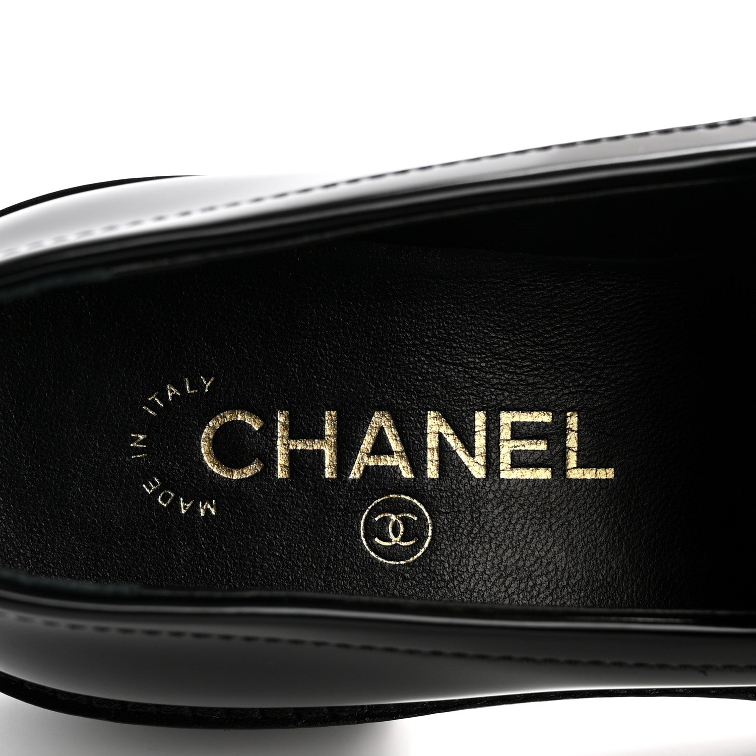 Shiny Calfskin Quilted CC Mocassin Loafers 38 Black
