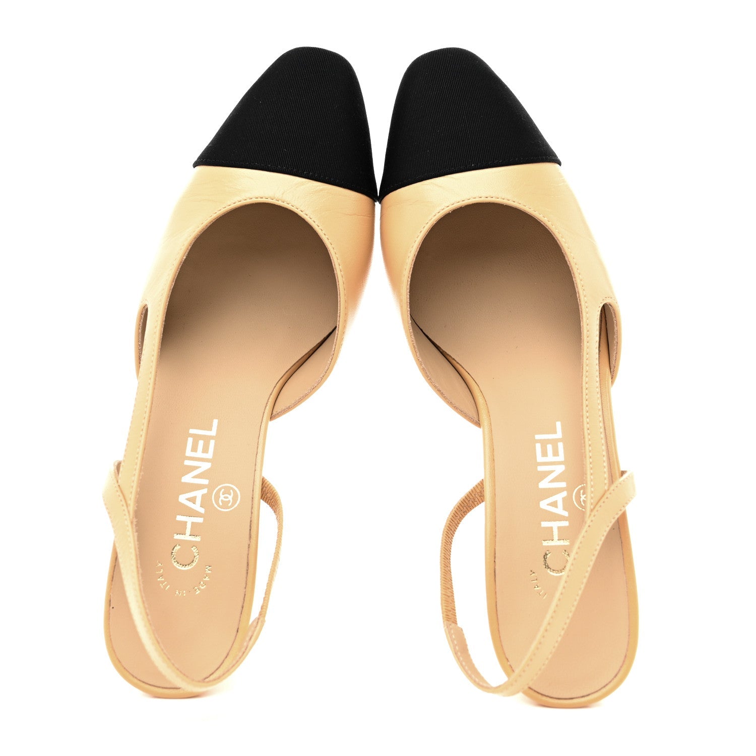 Goatskin Grosgrain Cap Toe CC Slingback Pumps 36.5 Beige Black