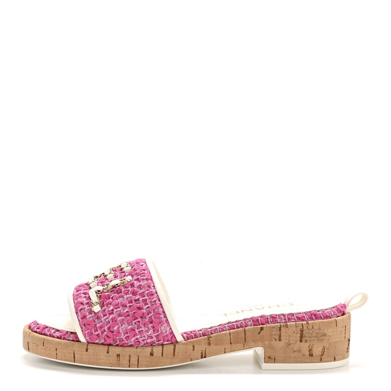 Tweed Cork Mule Sandal 36 Pink White