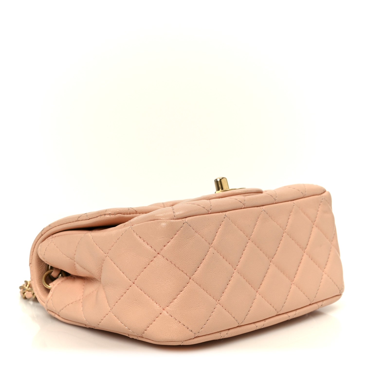Lambskin Quilted Mini Pearl Crush Flap Light Orange