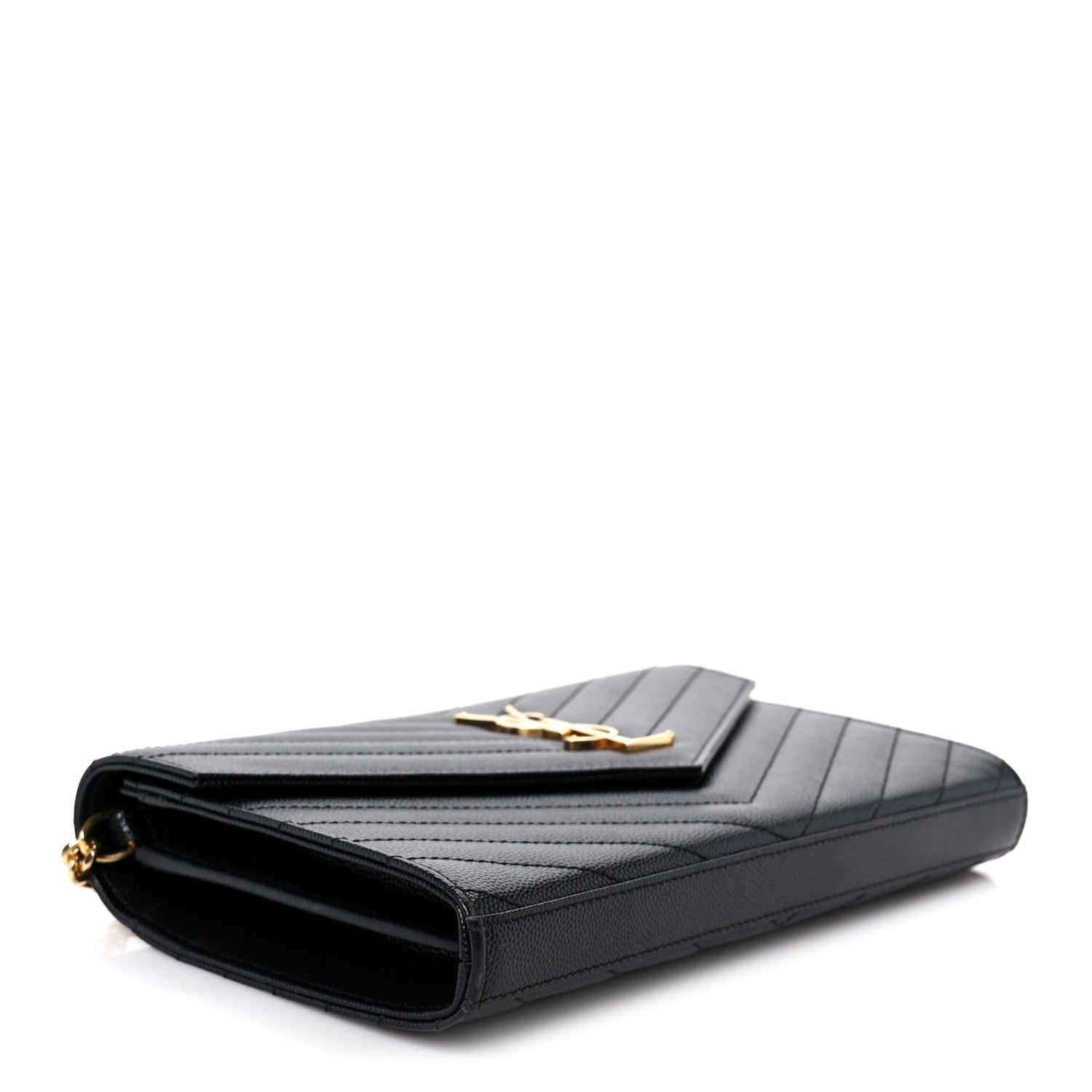 Grain De Poudre Matelasse Chevron Monogram Chain Wallet Black