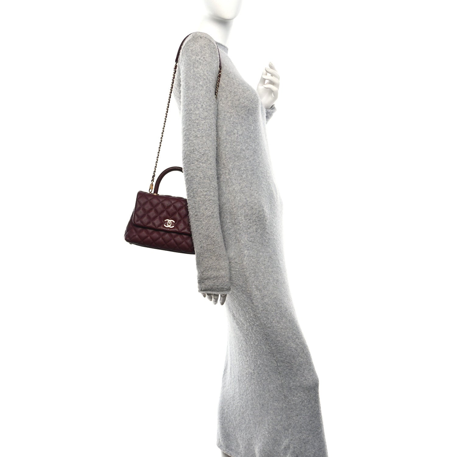 Caviar Lizard Embossed Quilted Mini Coco Handle Flap Burgundy