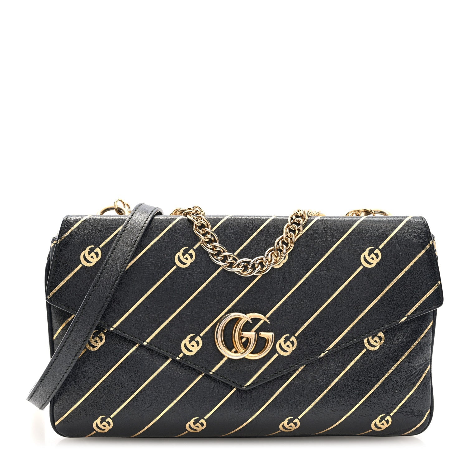 Calfskin Diagonal GG Medium Thiara Double Envelope Shoulder Bag Black White