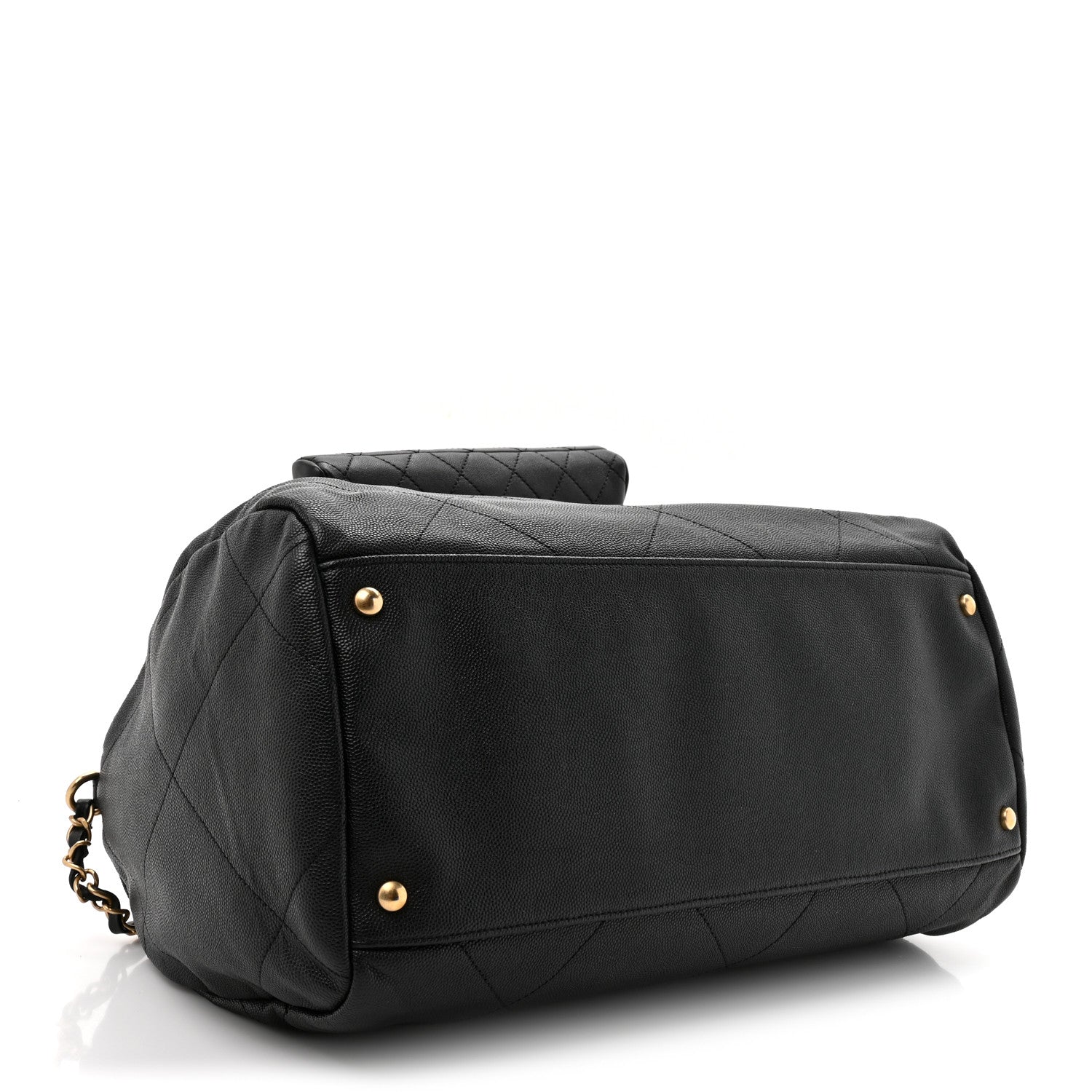 Grained Calfskin Lambskin Quilted Large Bowling Bag Black