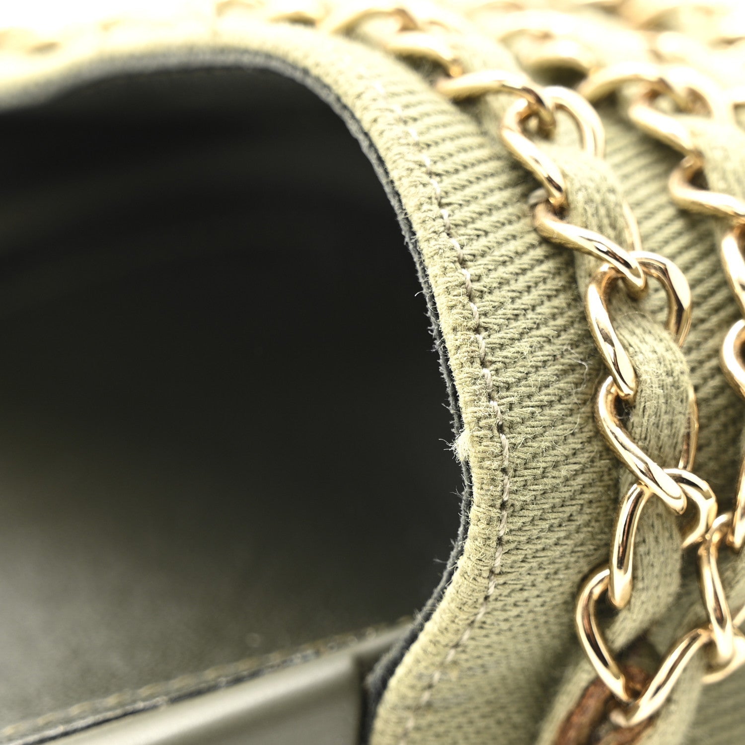 Canvas Chain Flat Sandals 37 Khaki
