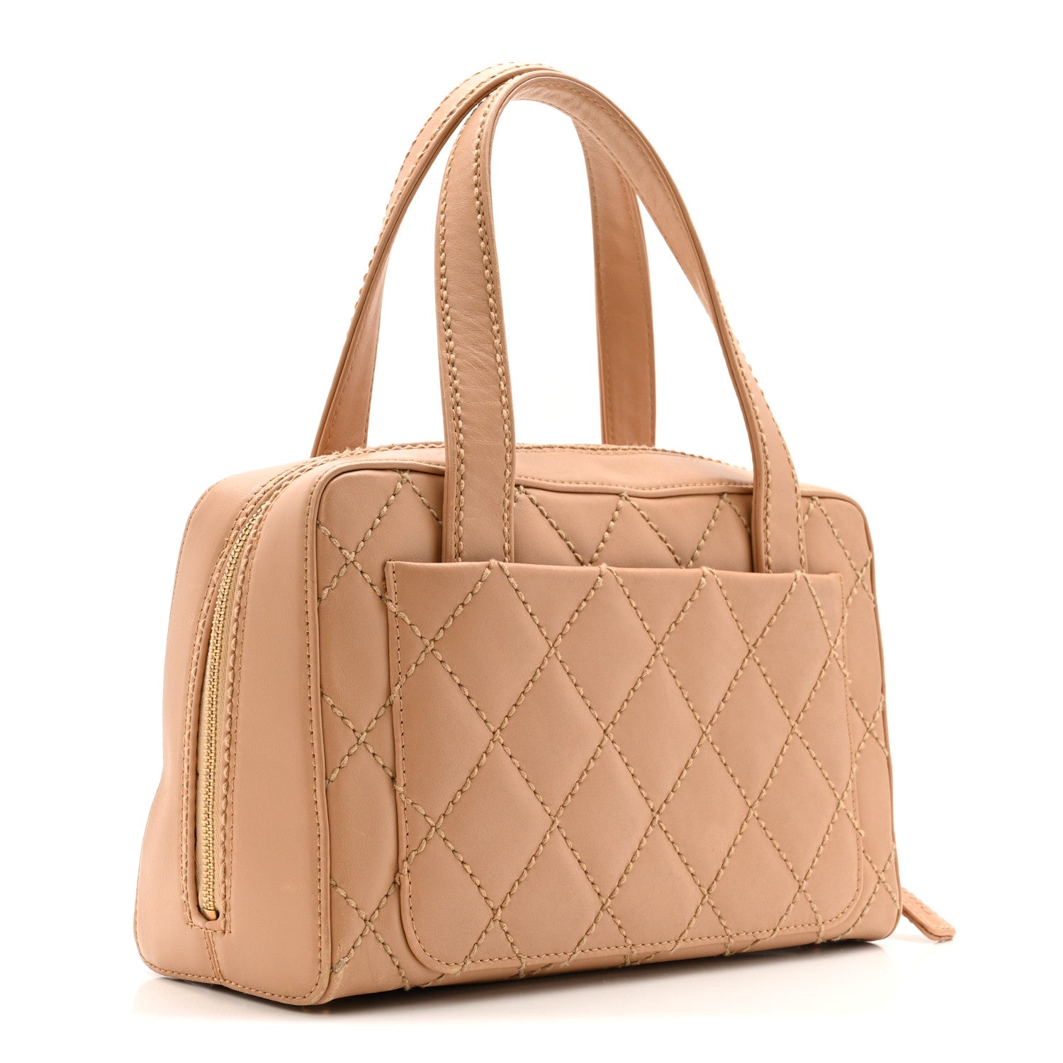 Calfskin Contrast Stitch Surpique Bowler Beige