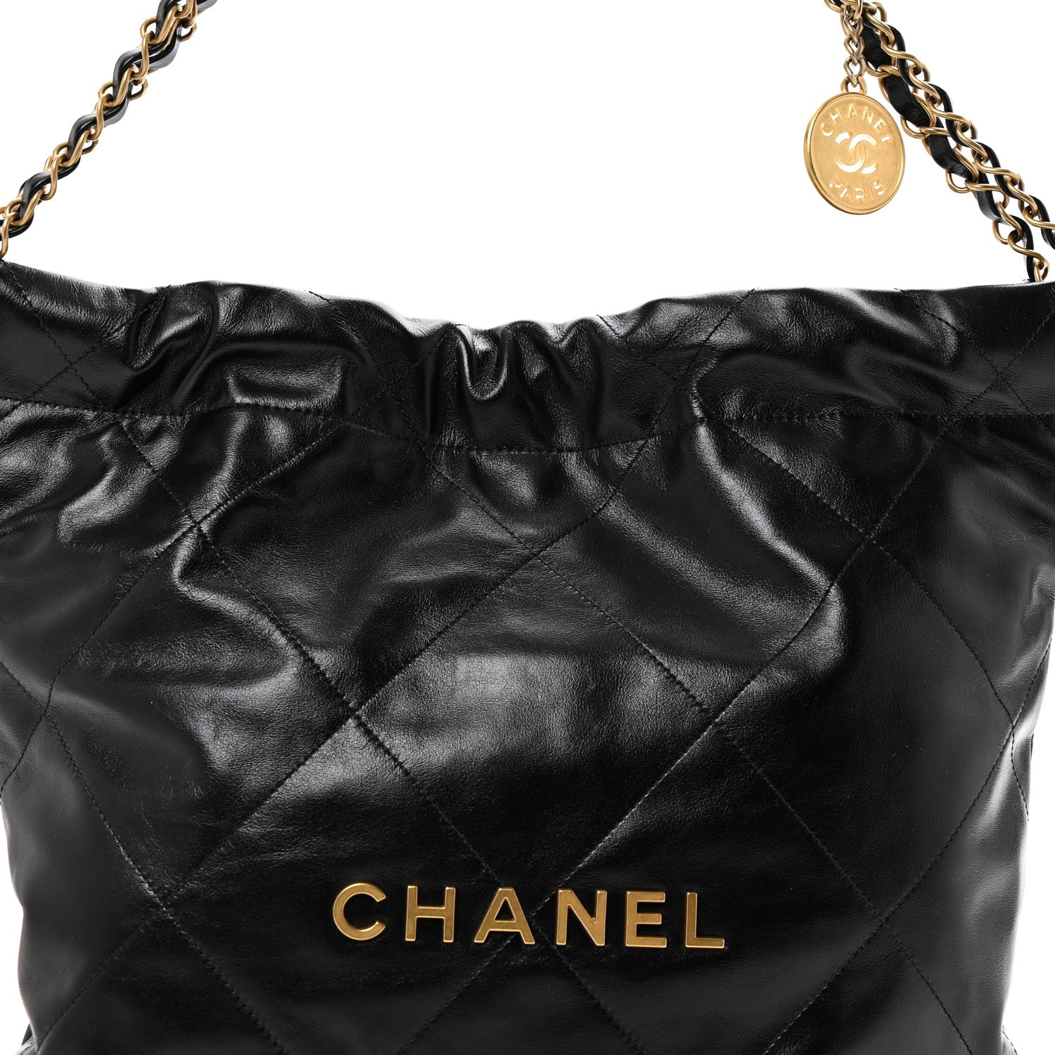 Shiny Calfskin Quilted Small Chanel 22 Black