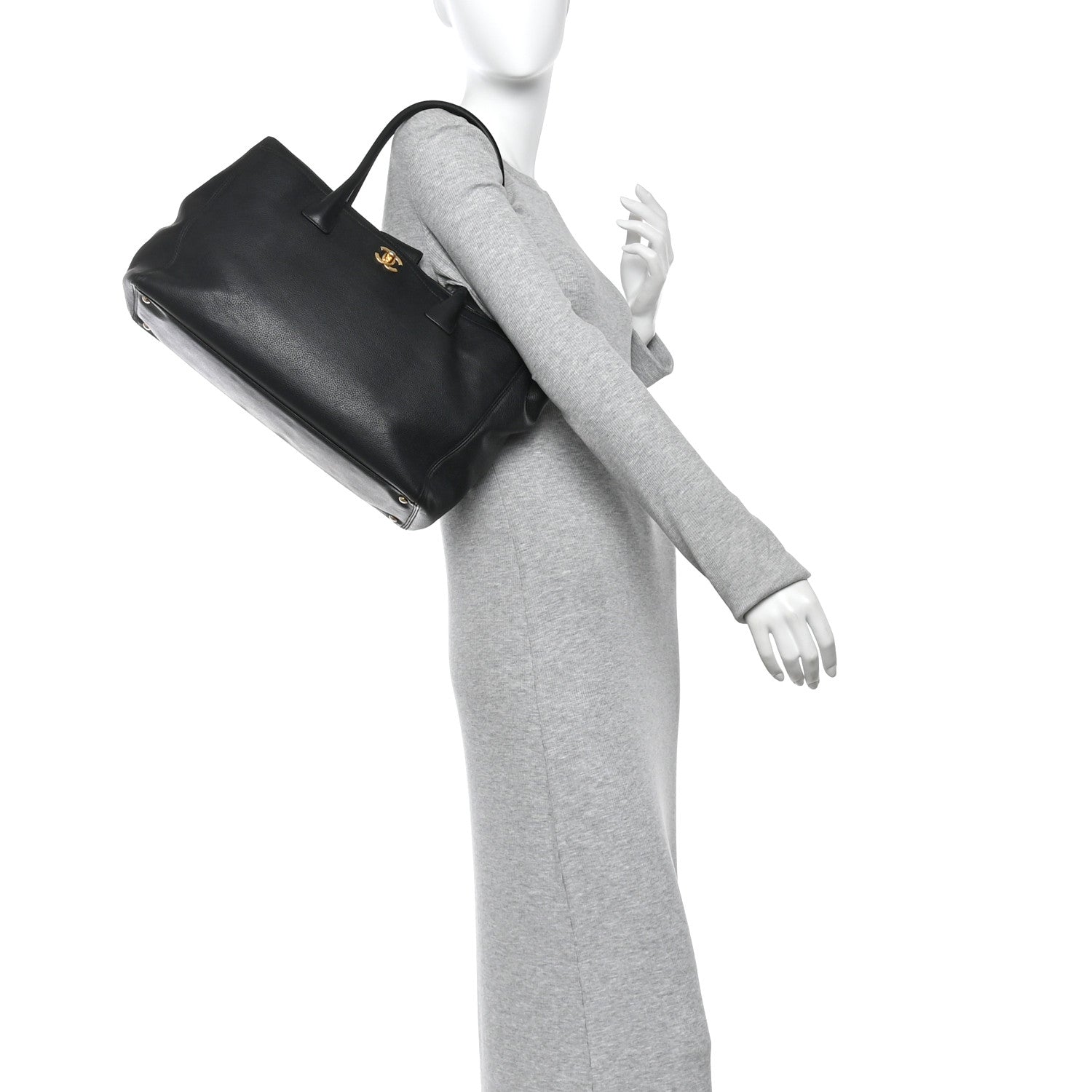 Calfskin Cerf Executive Shopper Tote Black