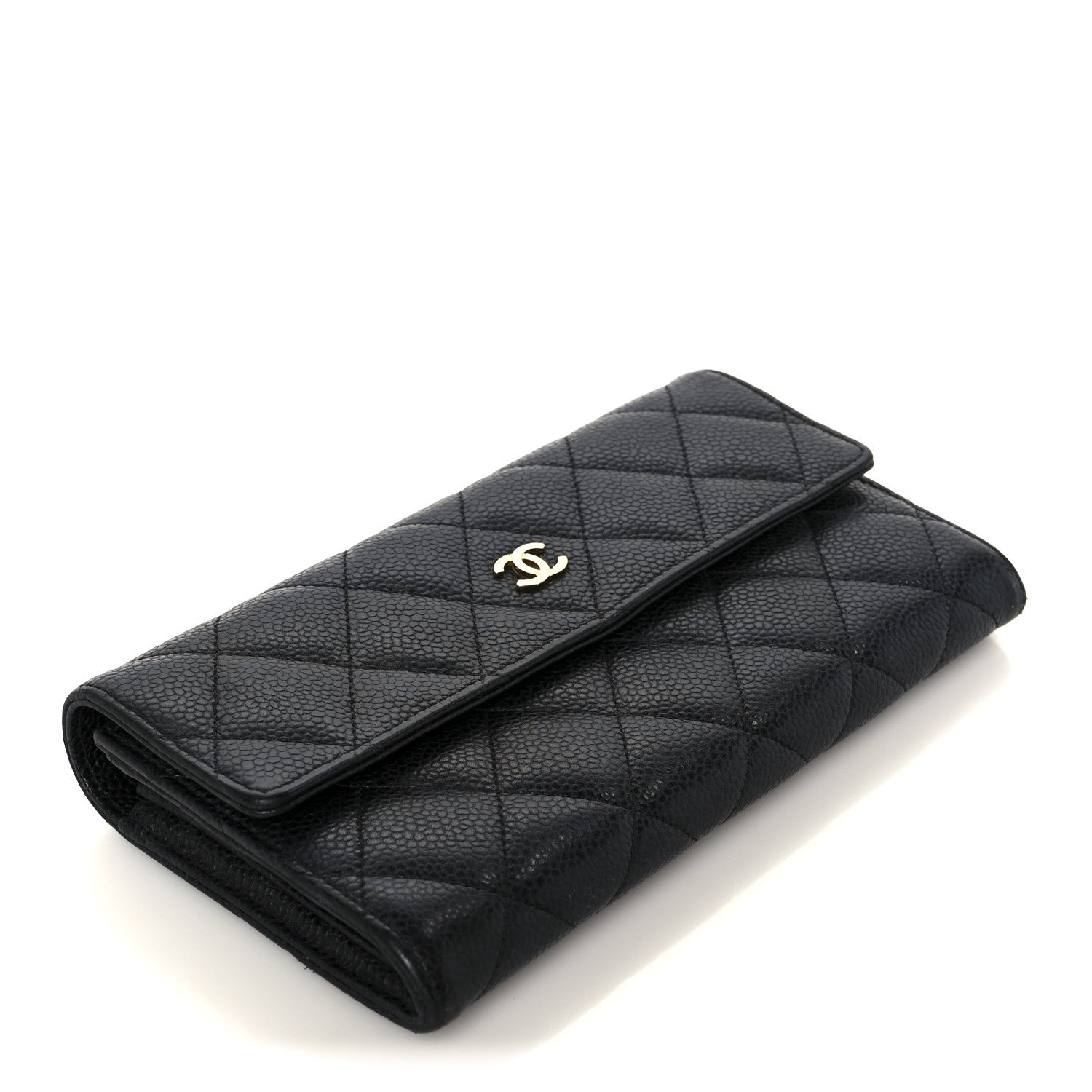 Caviar Quilted Long Flap Wallet Black