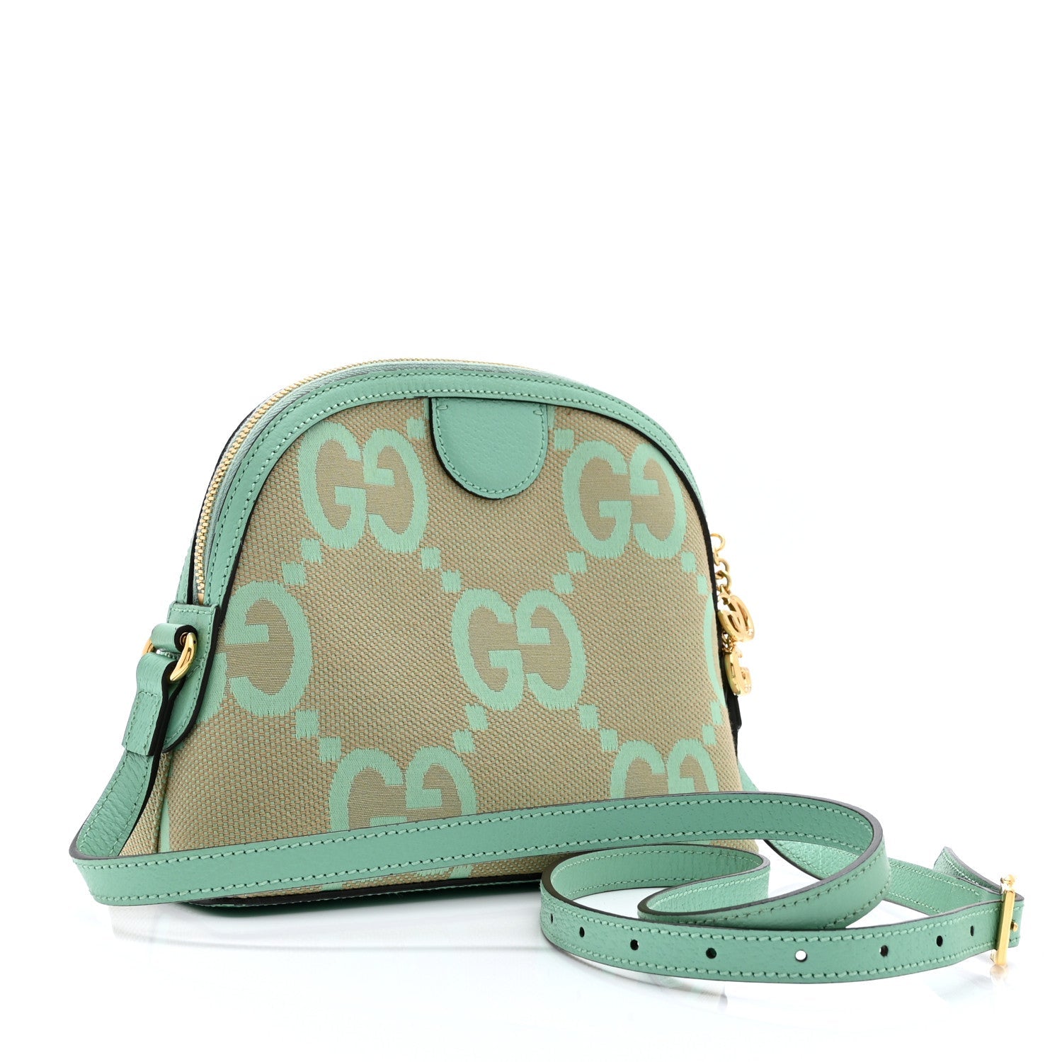 Monogram Jumbo GG Textured Dollar Calfskin Small Ophidia Dome Shoulder Bag Beige Pepperlight Mint
