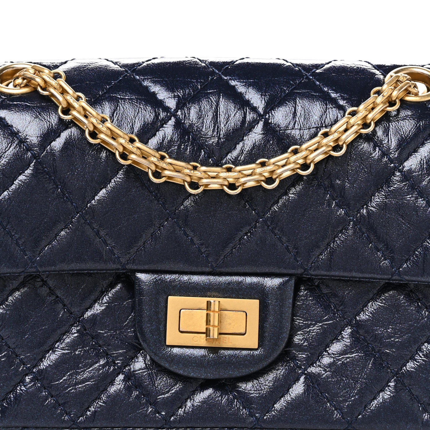 Iridescent Aged Calfskin Quilted 2.55 Reissue Mini Flap Navy
