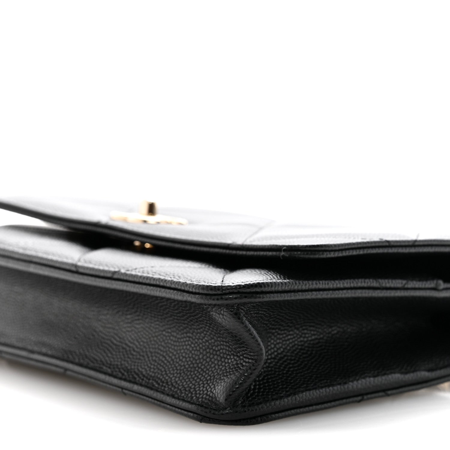 Shiny Caviar Quilted Turnlock Top Handle Wallet On Chain WOC Black
