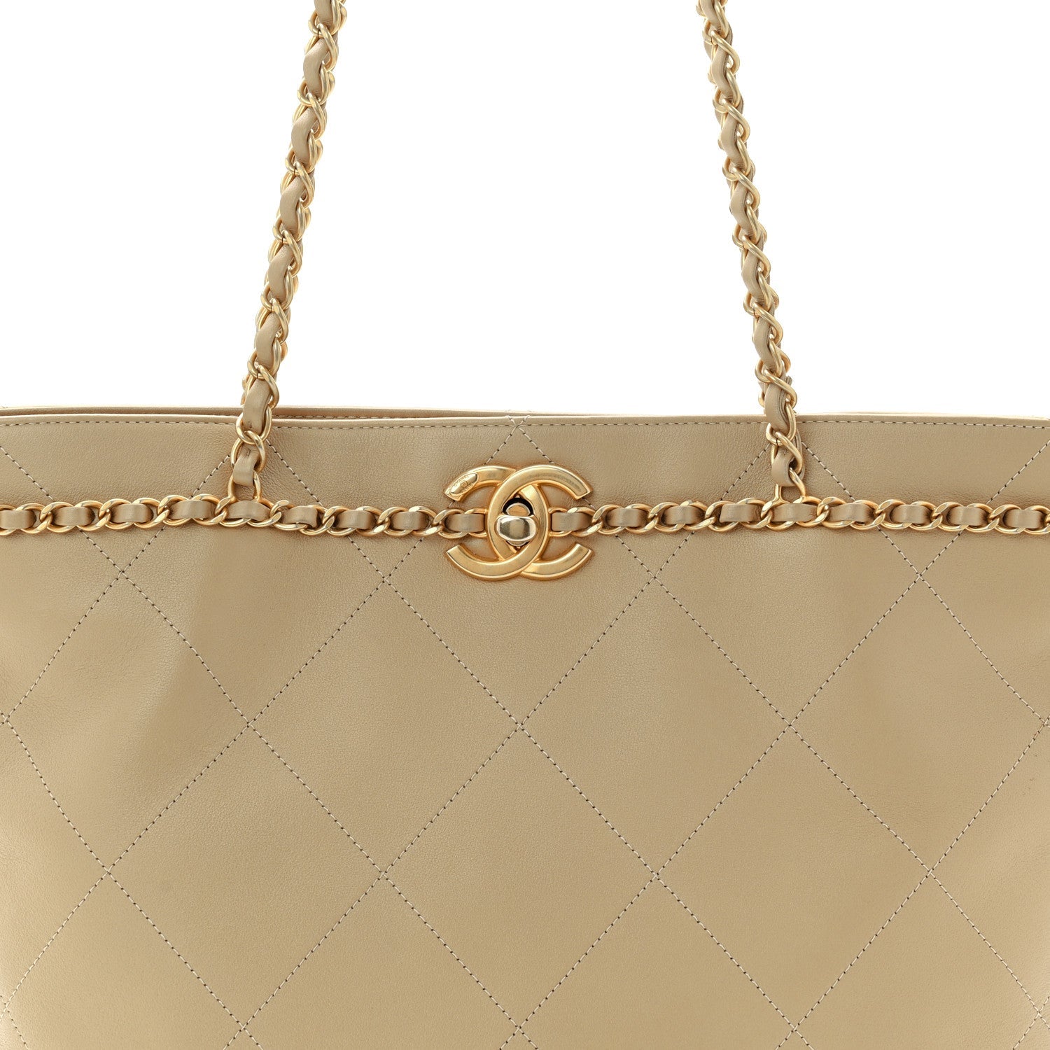 Calfskin Stitched Small Shopping Tote Dark Beige