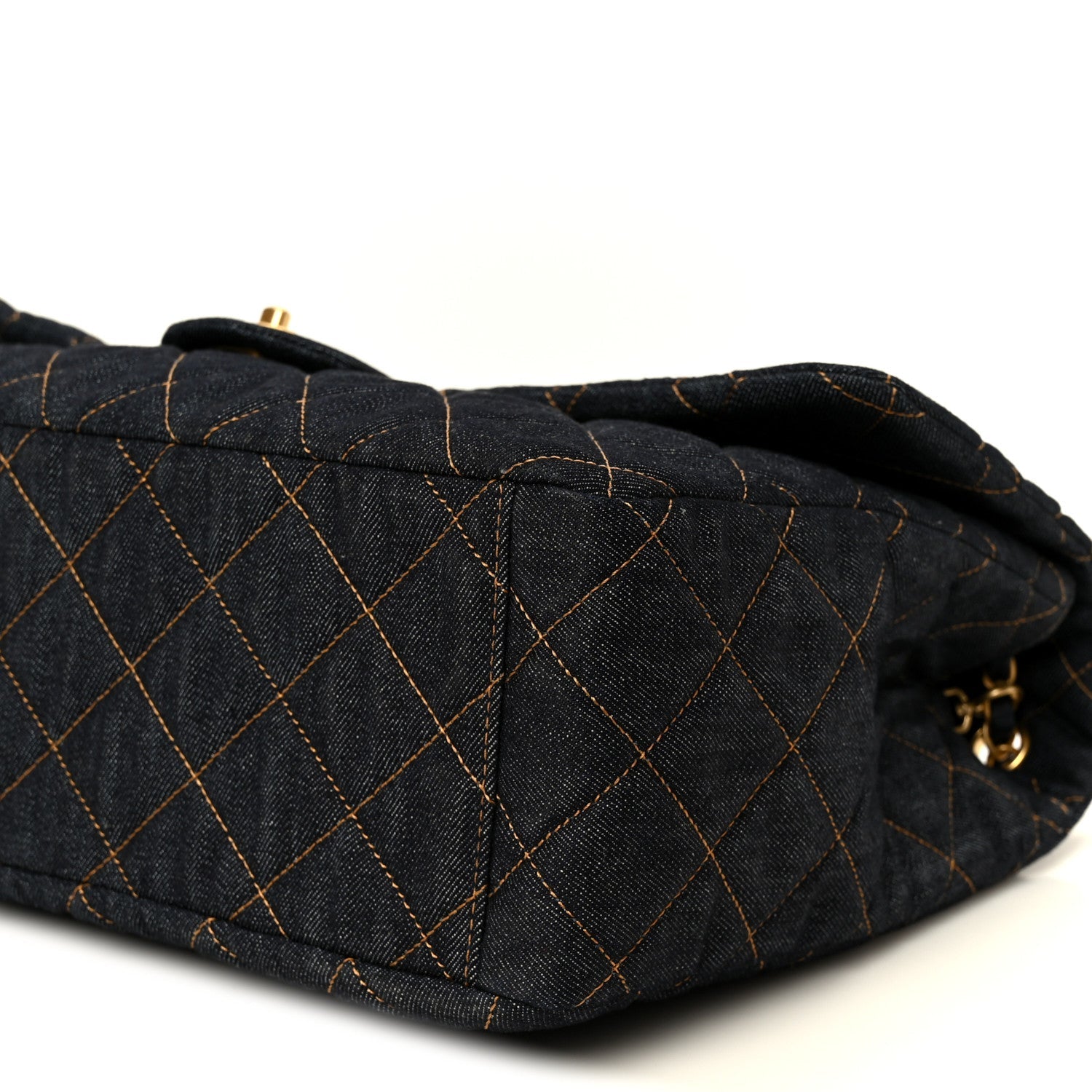 Denim Quilted XXL Travel Flap Bag Dark Blue Orange
