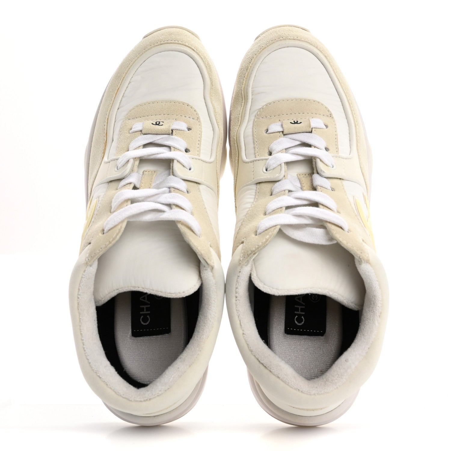 Suede Calfskin Fabric CC Sneakers 38 White
