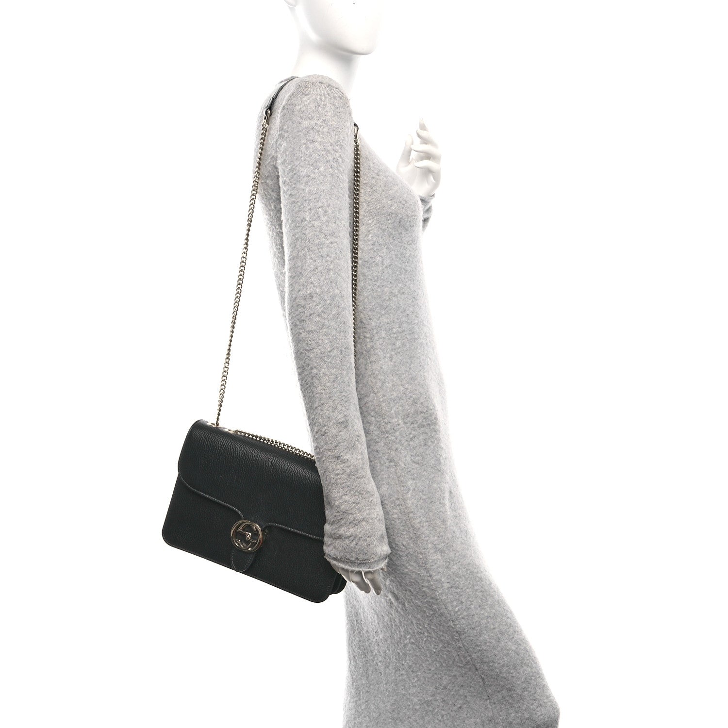Dollar Calfskin Interlocking G Shoulder Bag Black