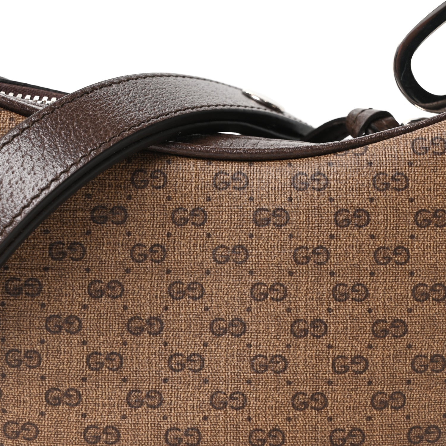GG Supreme Monogram Textured Calfskin Web Mini Attache Hobo Beige Ebony New Acero