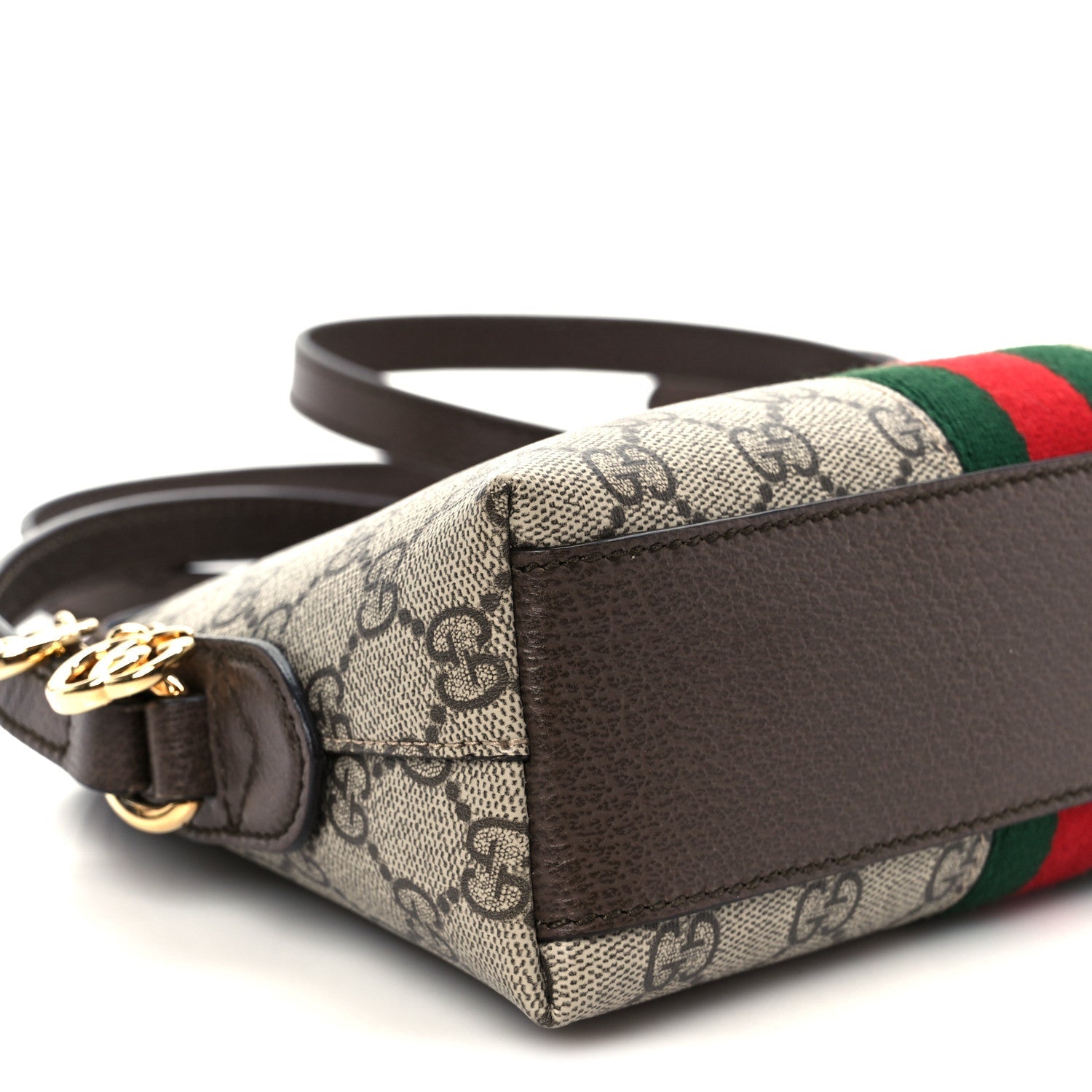 GG Supreme Monogram Textured Dollar Calfskin Web Small Ophidia Dome Shoulder Bag Beige Ebony New Acero