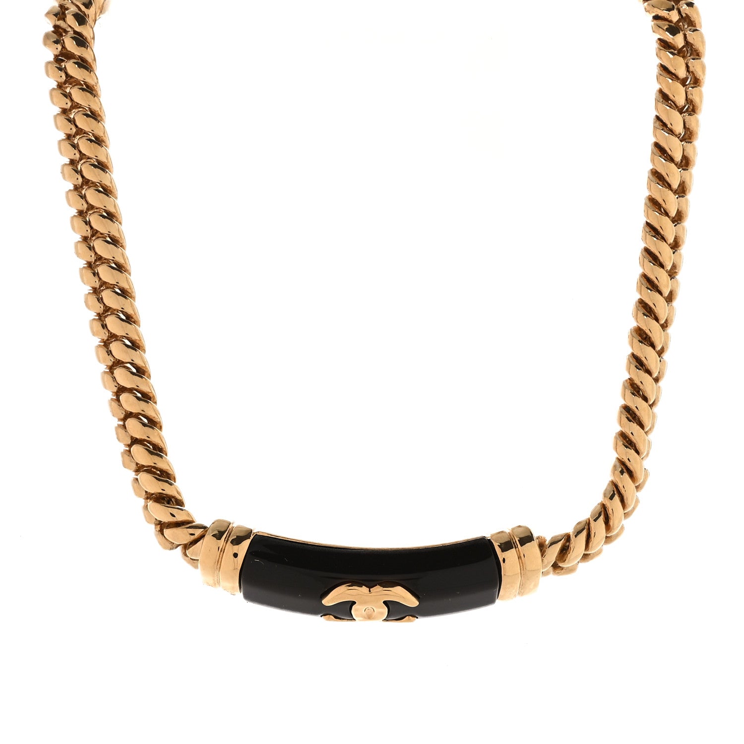 Metal Enamel CC Chain Choker Necklace Gold Black
