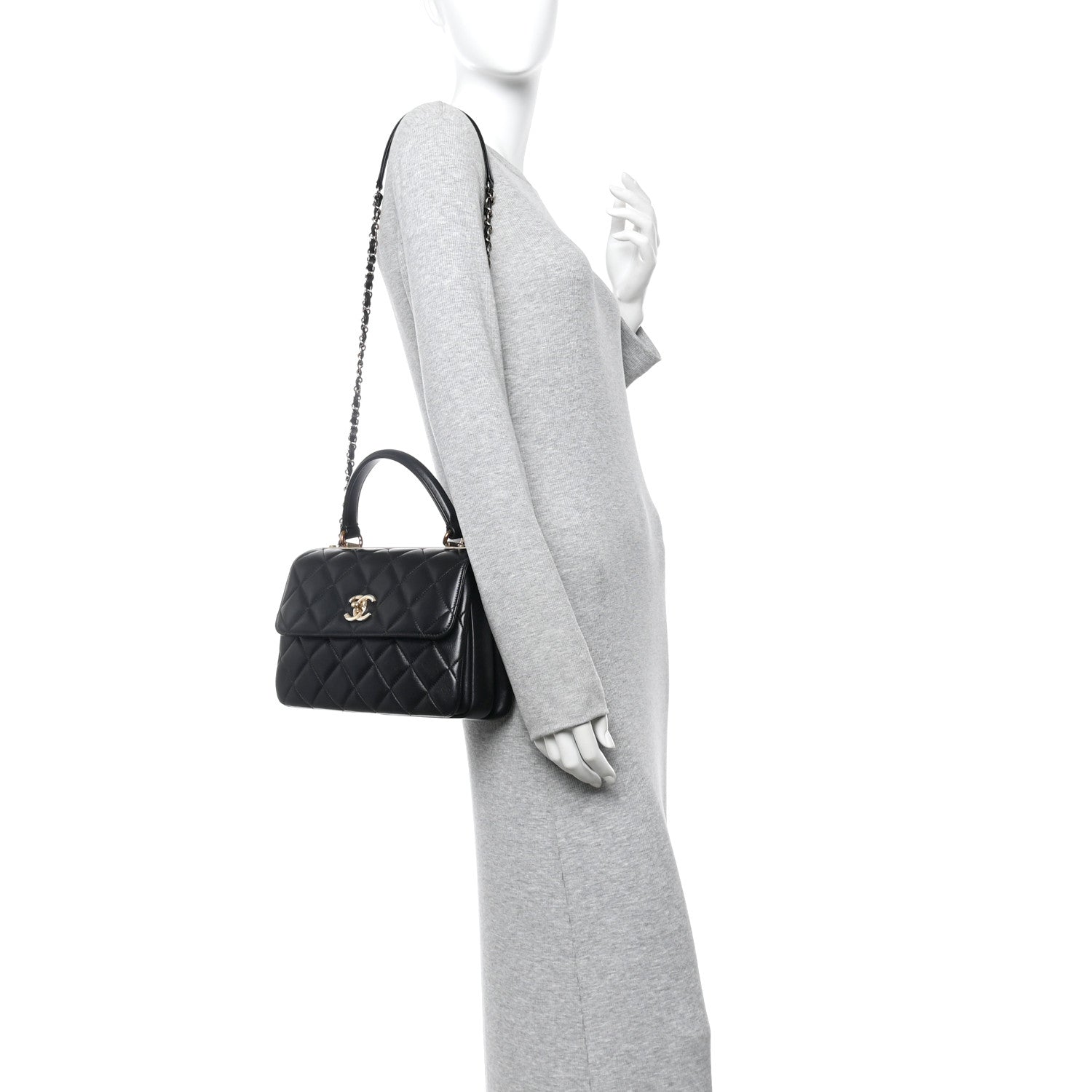 Lambskin Quilted Small Trendy CC Dual Handle Flap Bag Black