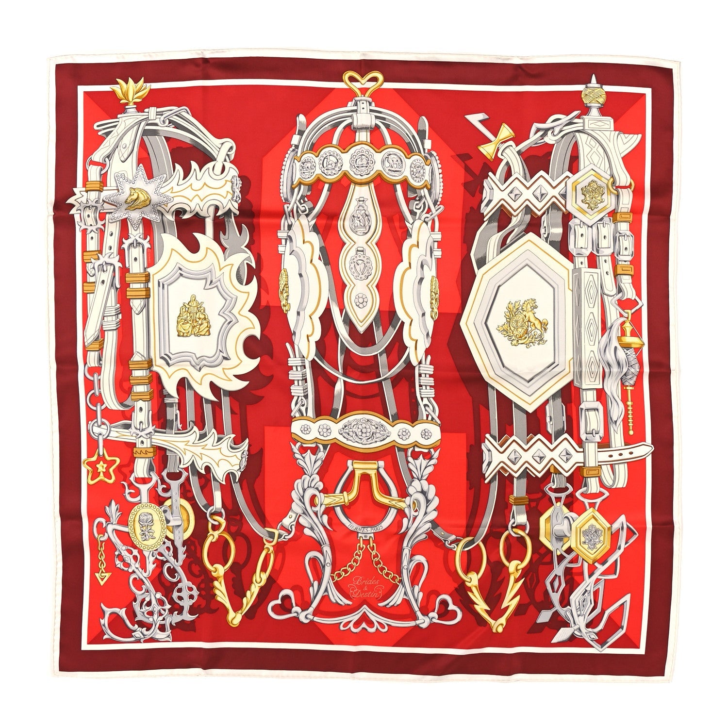 Silk Brides Et Destin Scarf 90 Rouge Gris Argent White