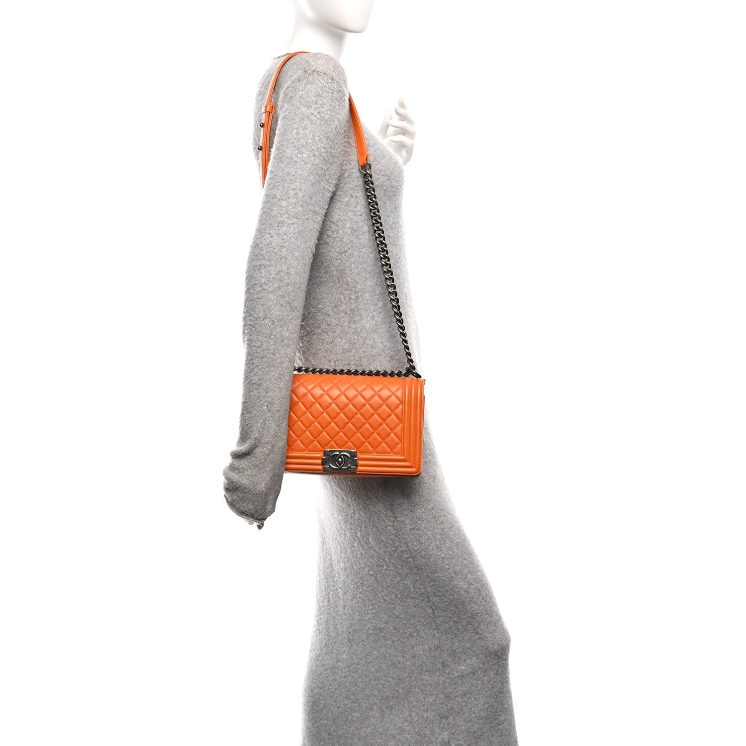 Lambskin Quilted Medium Boy Flap Orange