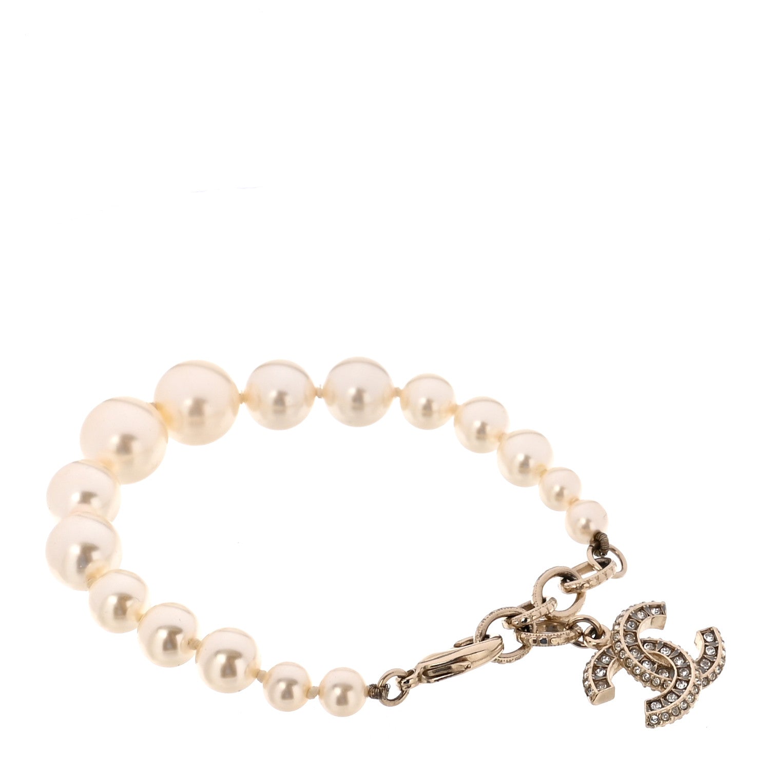 Graduated Pearl Crystal CC Bracelet Gold