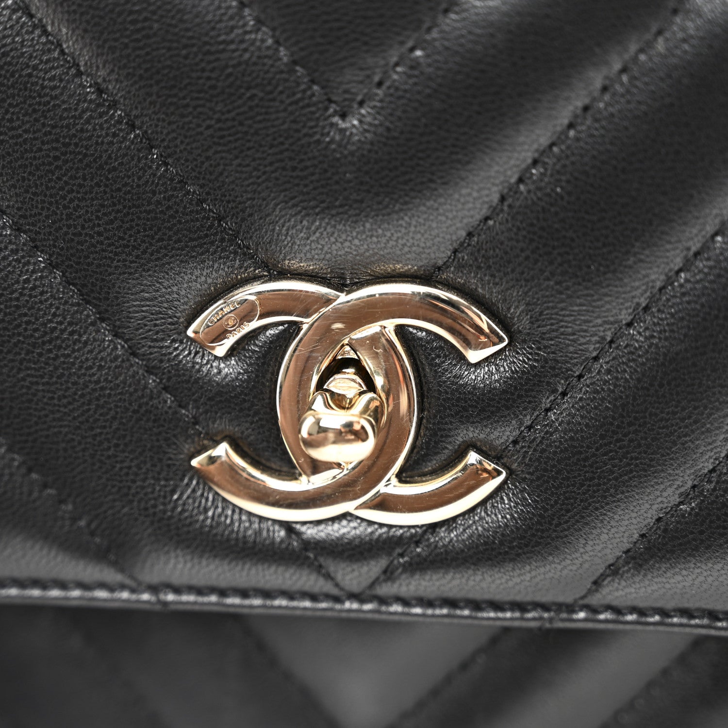 Lambskin Chevron Quilted Medium Trendy CC Dual Handle Flap Bag Black