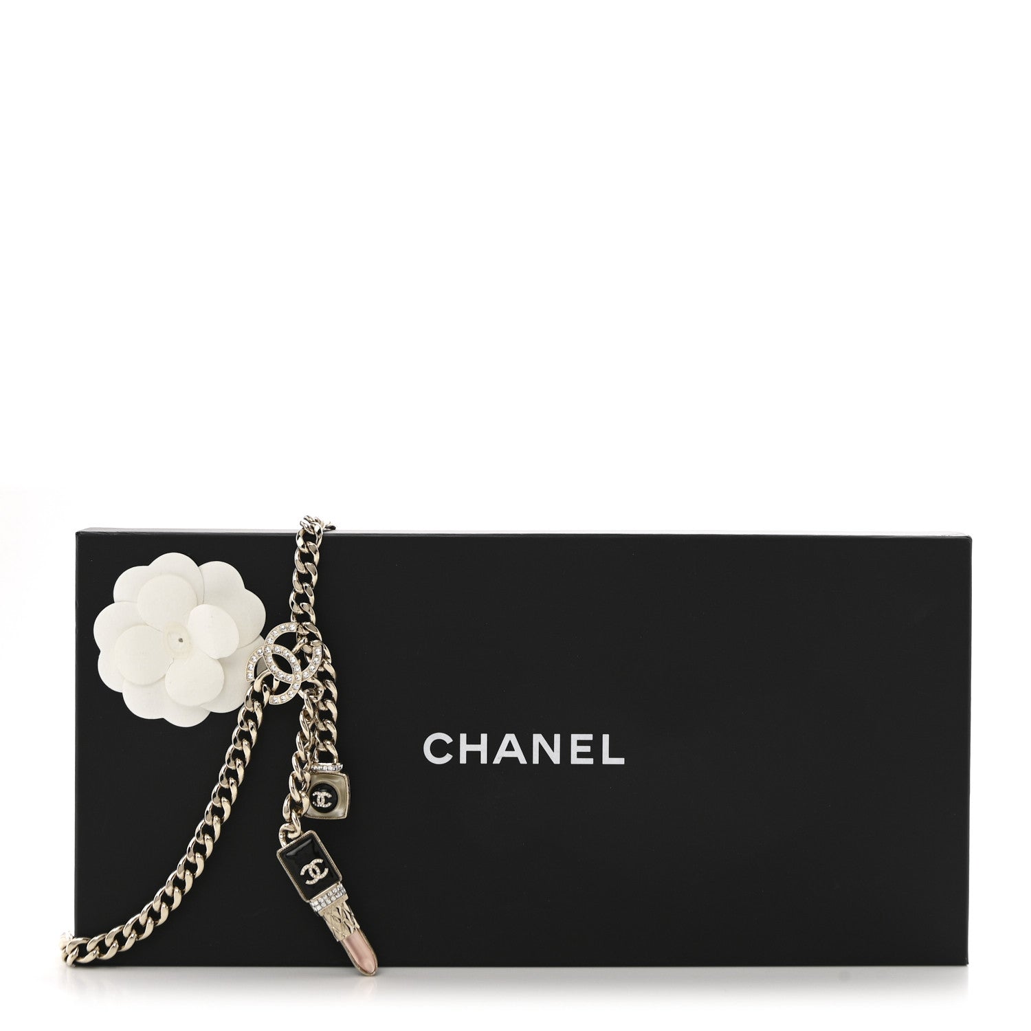 Metal Resin Crystal CC Lipstick Chain Belt 85 Gold Pink Black
