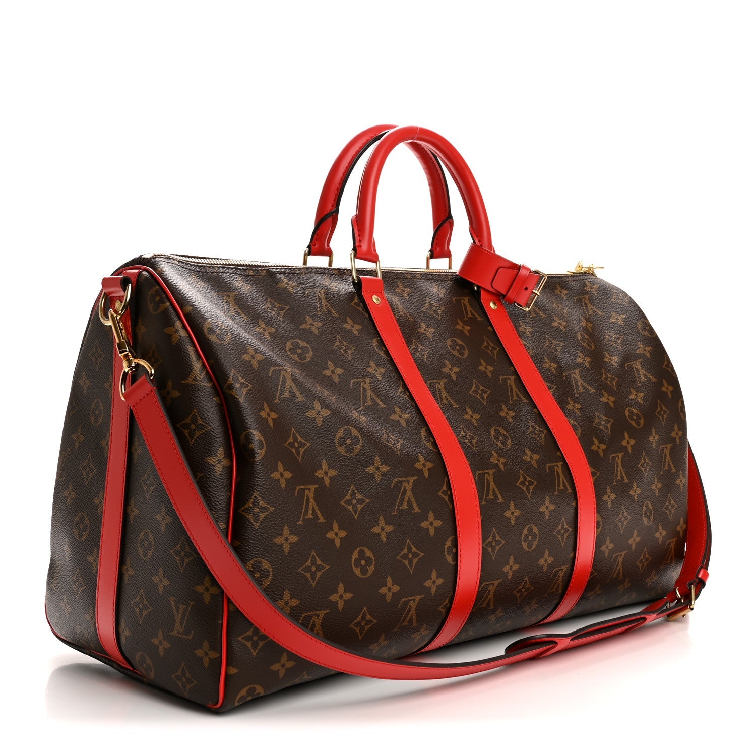 Calfskin Monogram Keepall Bandouliere 50 Coquelicot