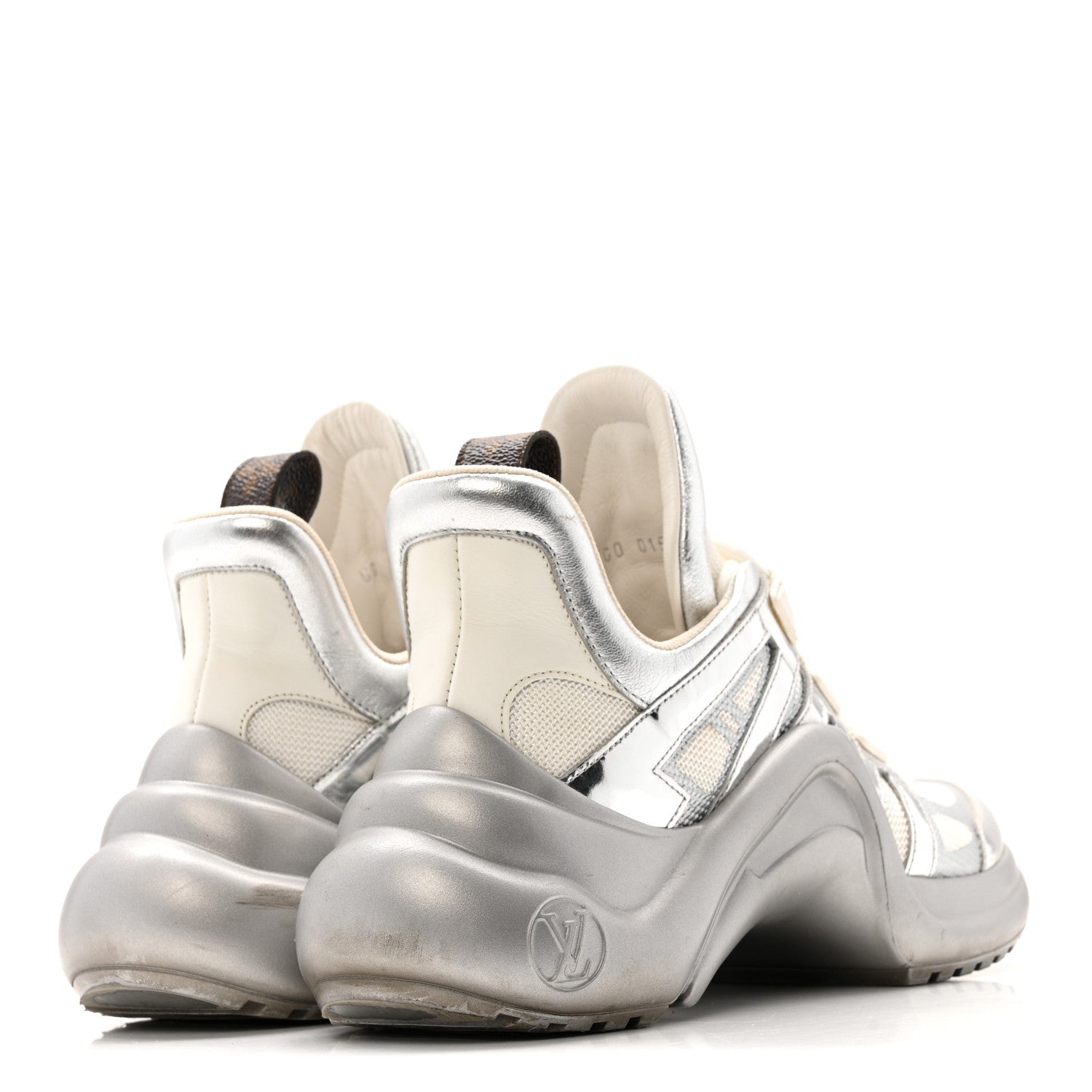 Metallic Calfskin Technical Nylon LV Archlight Sneakers 37 White Silver