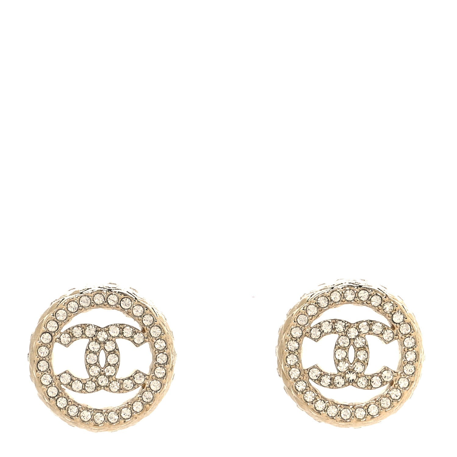 Crystal CC Round Earrings Gold