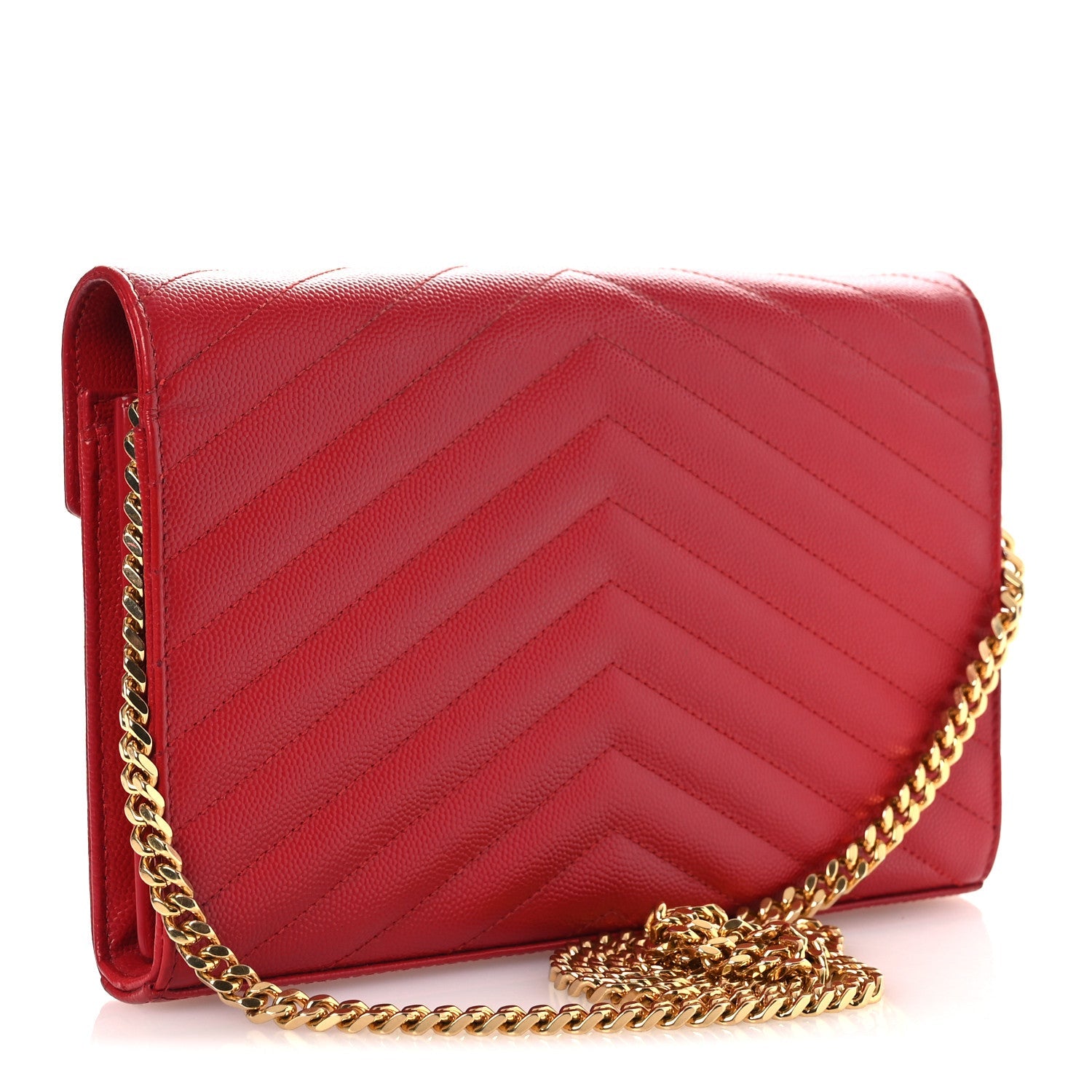 Grain De Poudre Matelasse Chevron Monogram Chain Wallet Red