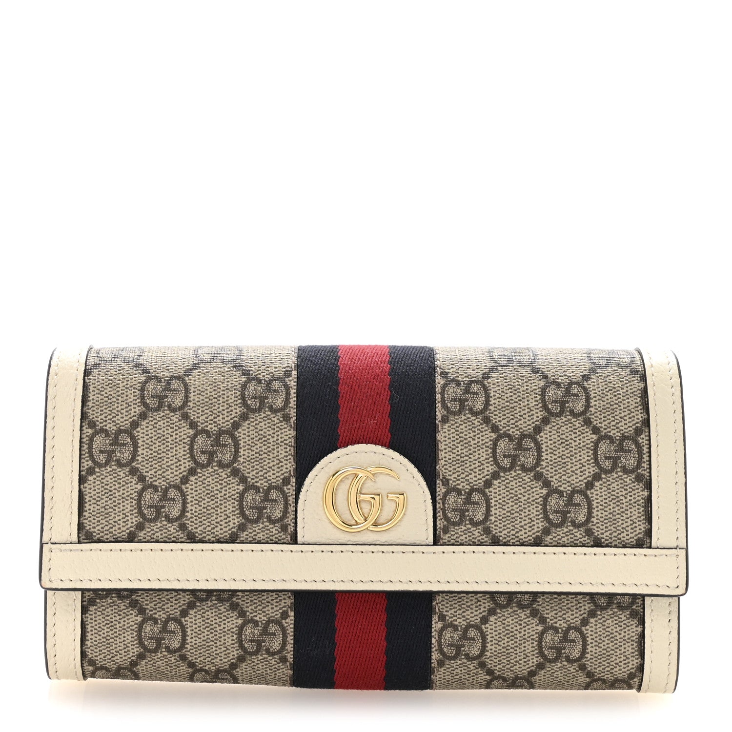 GG Supreme Monogram Textured Calfskin Web Ophidia Continental Wallet Beige White